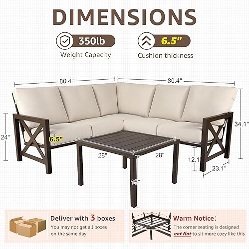 Miniatura 8 de NATURAL EXPRESSIONS Juego de muebles de patio de 6 piezas muebles seccionales de metal para exteriores juego de conversación de patio en forma de L