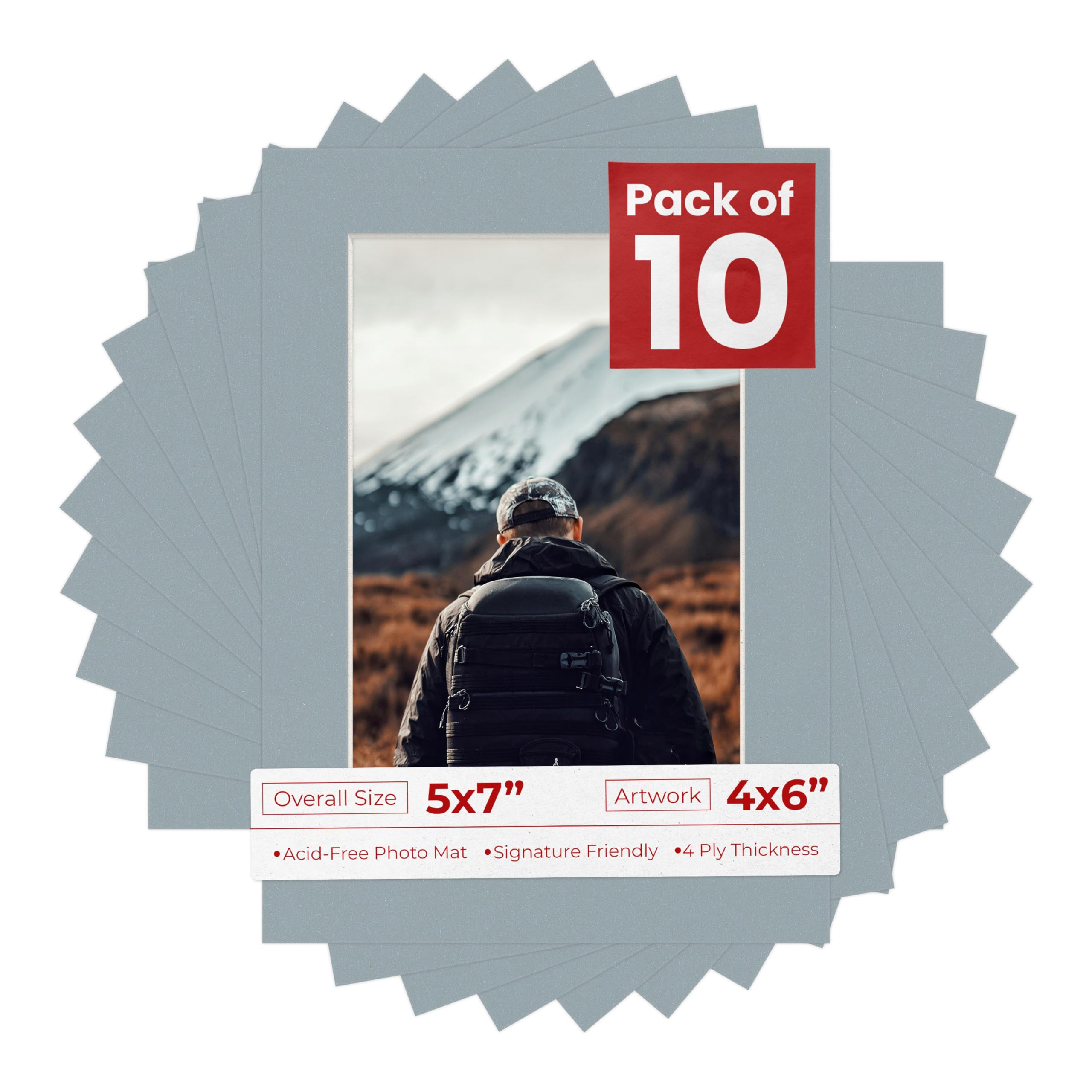 5x7 Mat for 4x6 Photo - Precut Metallic Silver Picture Matboard for Frames 5 x 7 Inches - Bevel Cut Matte to Display Art 4 x 6 Inches - Acid Free Pack of 10 MATS with Backing Boards & Clear Bags-image-27