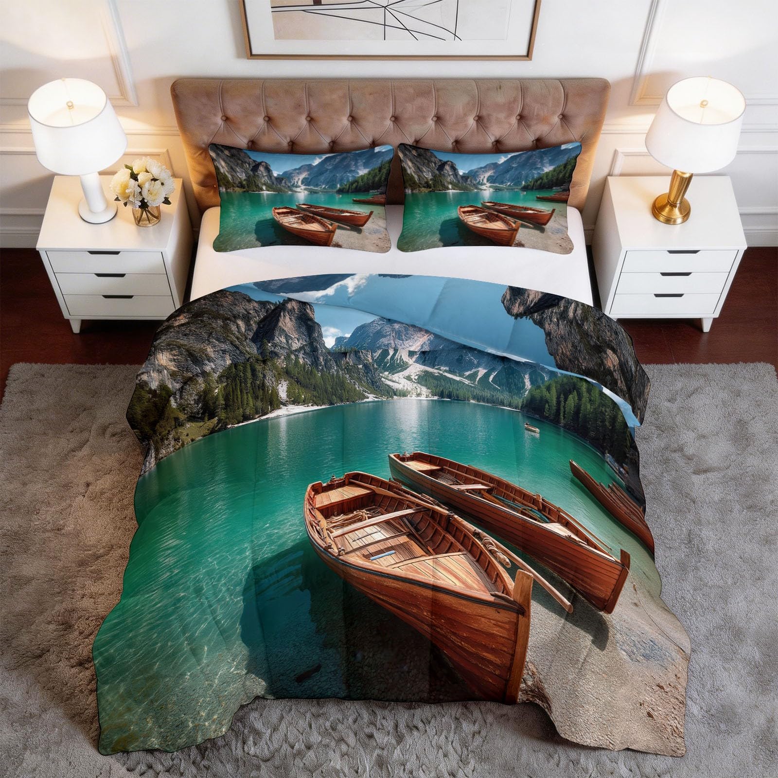 Couette adulte 240x260 cm imprimée réversible chaude et légère