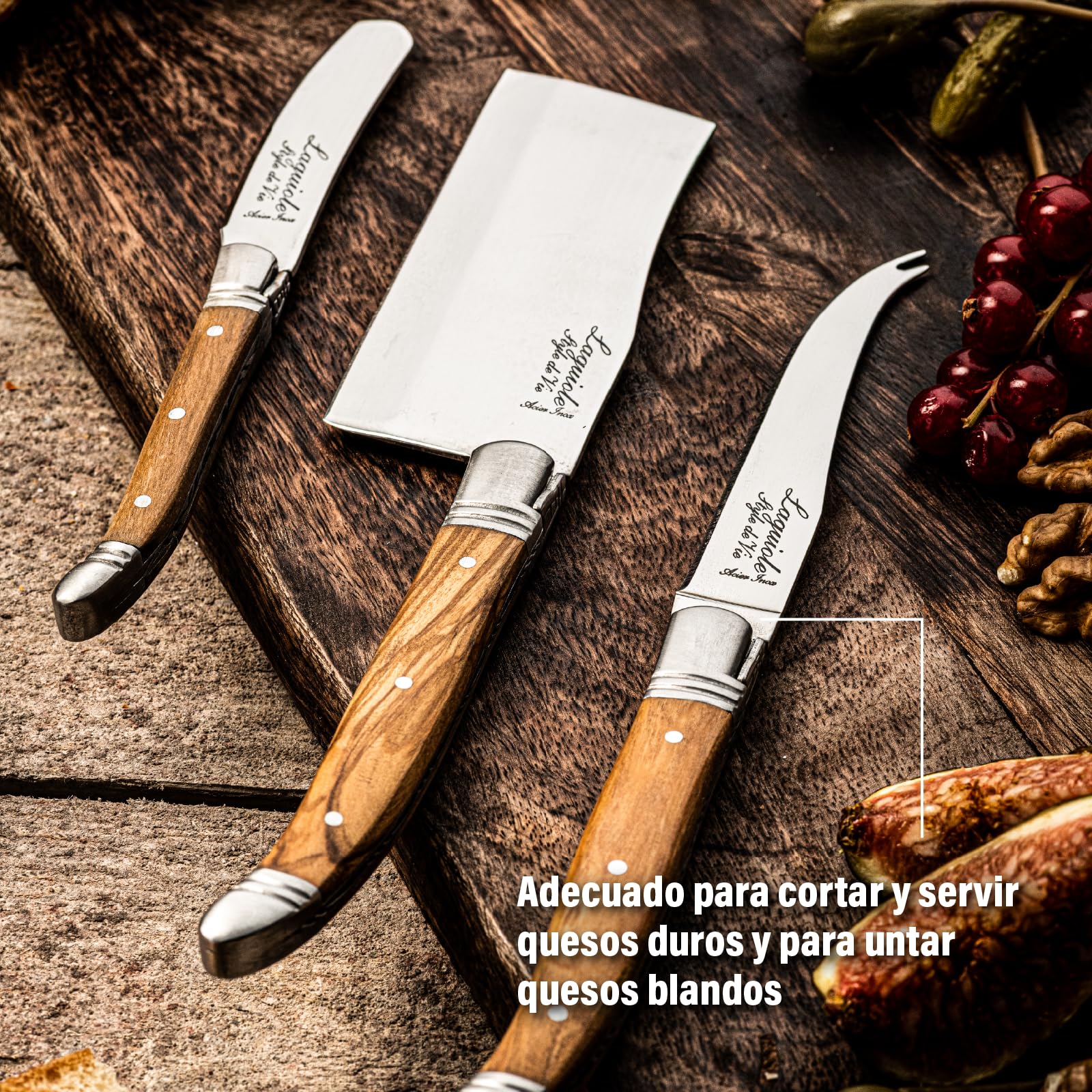 Laguiole Style de Vie Cuchillo para queso 3 piezas madera de olivo