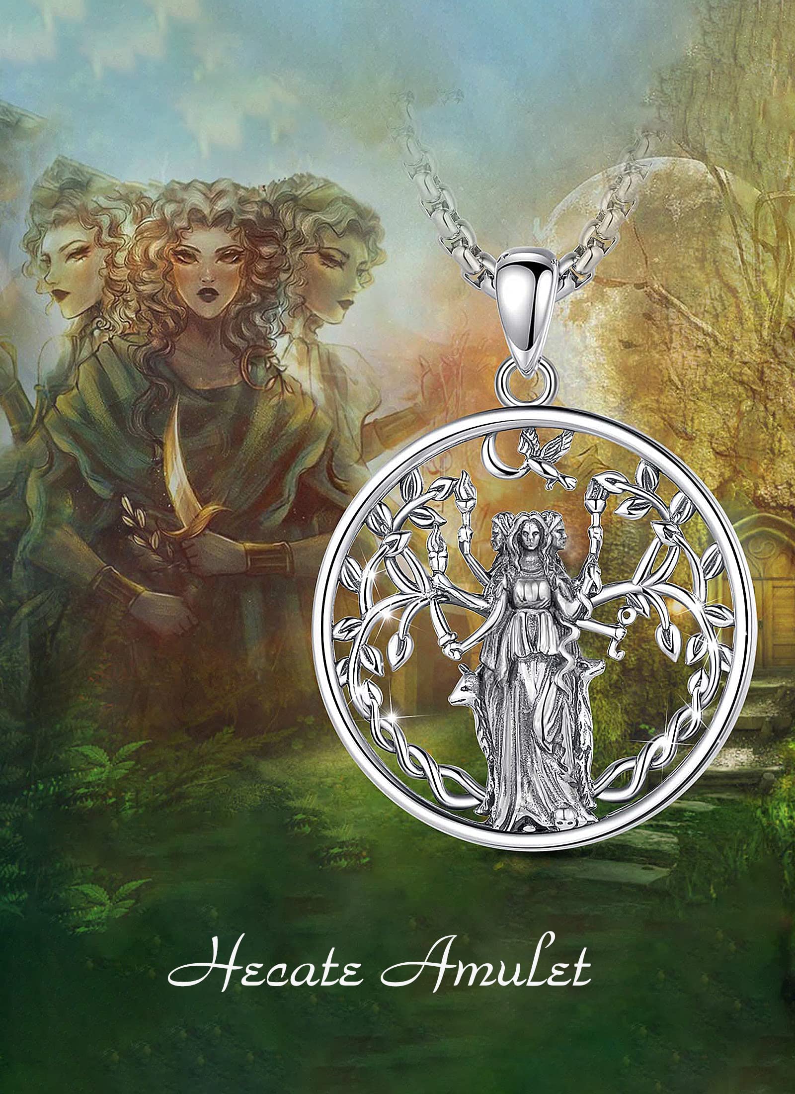 CELESTIA Collier Sorciere Femme Pendentif Protection Deesse de la Lune Hecate Argent 925 Bijoux Sorcellerie Wicca Cadeau Spirituel Femme