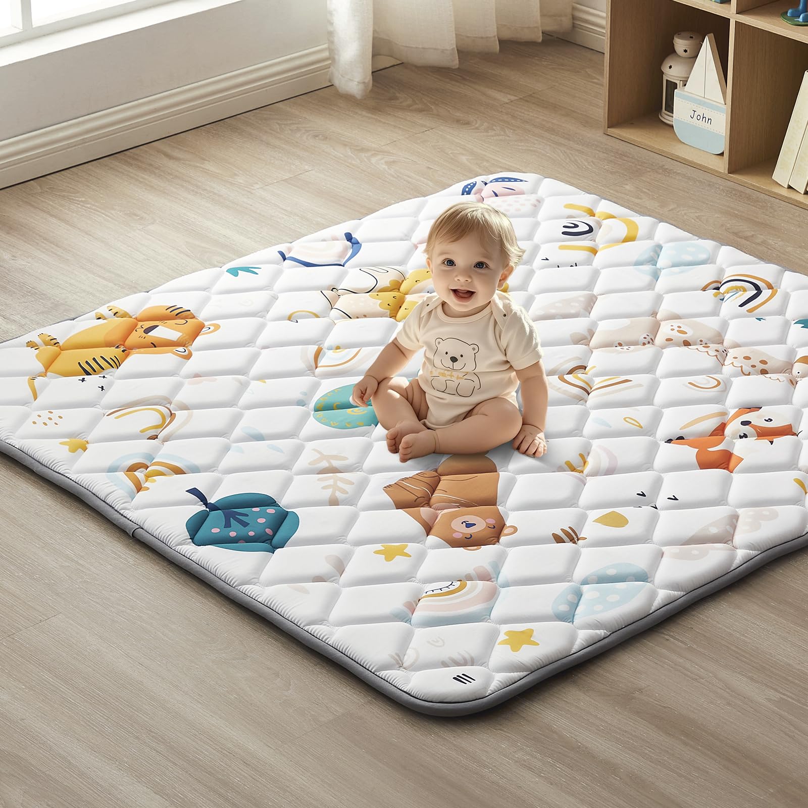 Hamino Crawling Blanket for Babies 59 x 59 in, Foldable Crawling Mat for Babies, Soft and Non-Slip Play Mat, Suitable for Children's Rooms Floor Mat (Animals)
