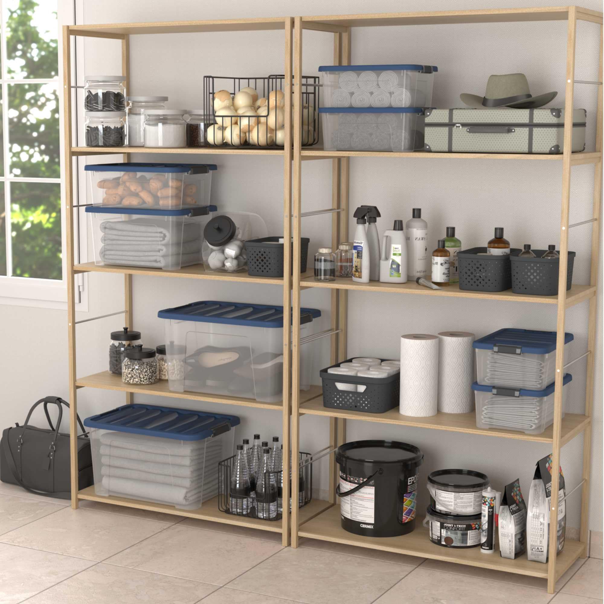 Sundis Wave Box, 6 cajas almacenaje con tapa, 45L, apilables | Plastico transparente, clips de cierre, ideales para para ordenar el dormitorio, los juguetes, la oficina, el ático