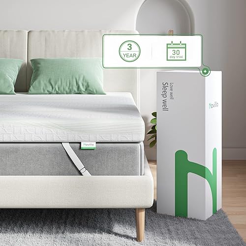 Miniatura 7 de Novilla Cubrecolchón de espuma viscoelástica tamaño Queen, cubrecolchón de espuma de firmeza media, cubrecolchón de espuma viscoelástica de 3