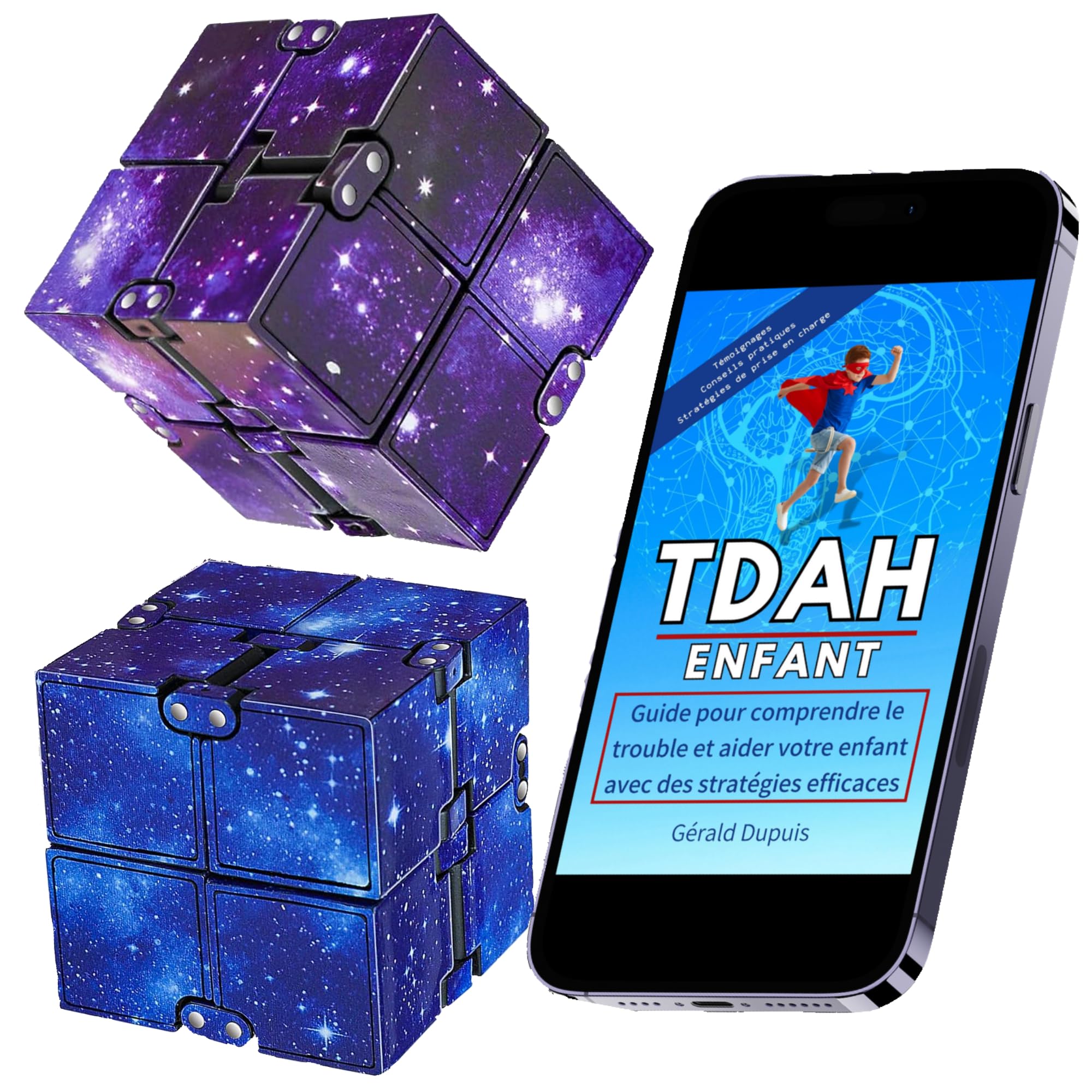 Lot de 2 Cubes sensoriels TDAH pour Enfants, Jouets Anti-Stress avec eBook éducatif