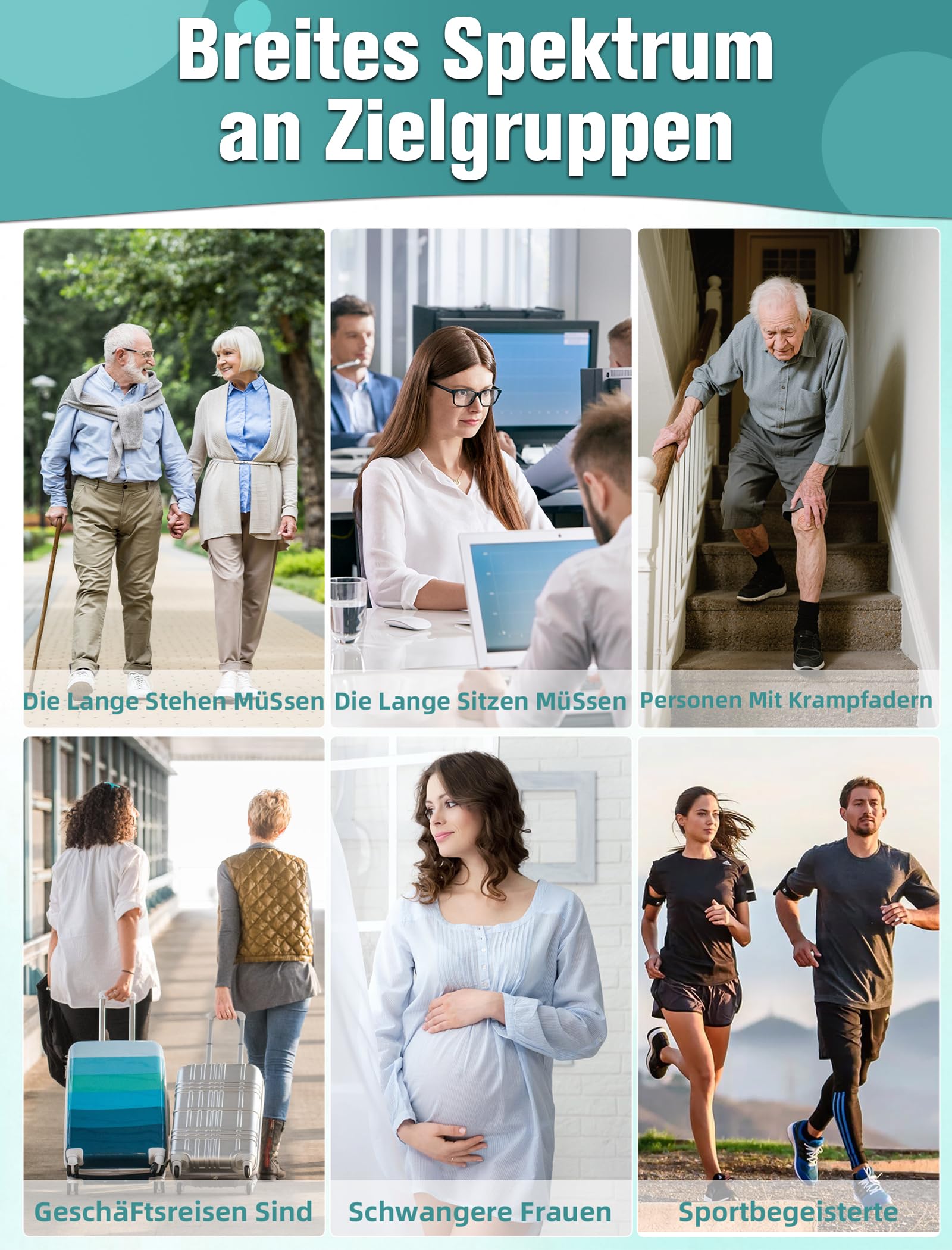 Collants de compression médicaux pour homme et femme - Longueur : 15 à 20 mmHg - Classe I - Bas de compression gradués - Bout fermé - Pour la grossesse, les varices, l'œdème, le lipœdème