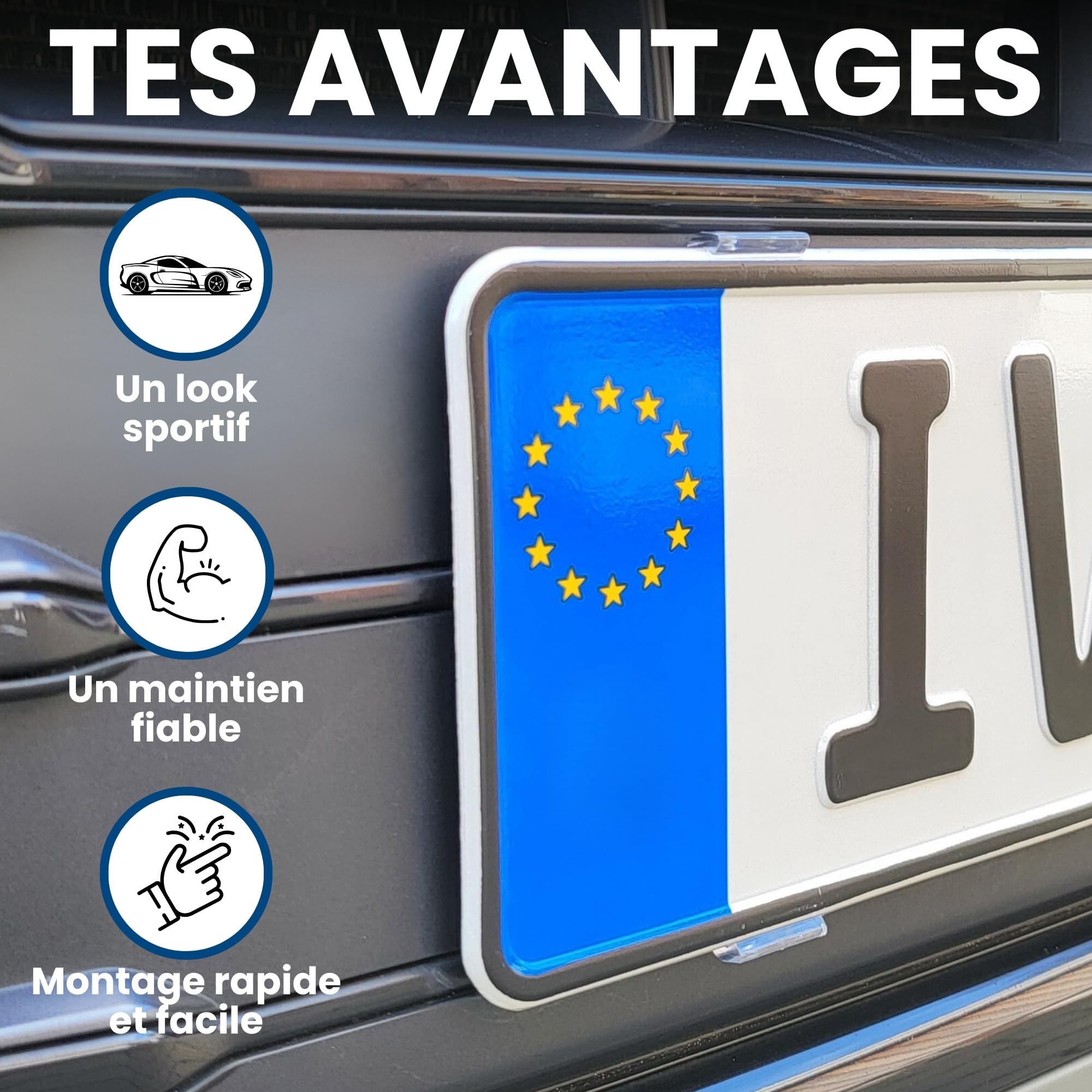 Support Immatriculation Invisible PLEXICLICK Support Plaque Immatriculation Invisible - Sans Perçage Cadre - Pour Plaques Allemandes - Lot 4 Support Plaque Amovible Qualité