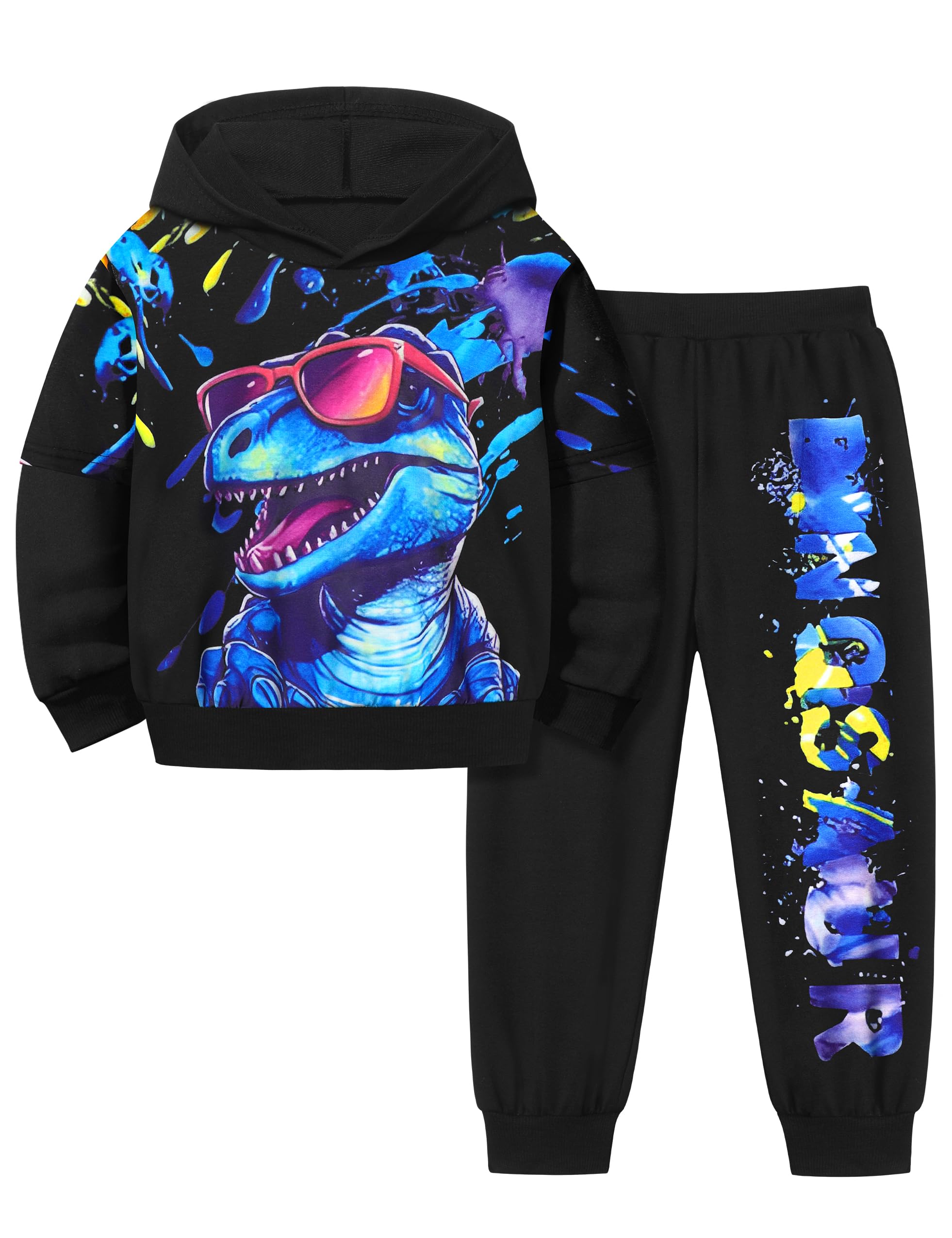 Toddler Boy Clothes Dinosaur Printed Hoodies Toddler Clothes for Boys Long Sleeve Sweatpants Set T-Rex Outfits 3-7t
