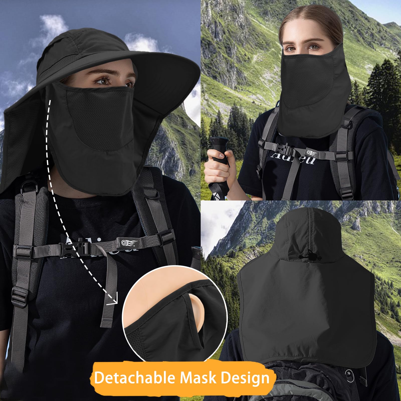 Rosoz Chapeau de pêcheur UPF 50+ - Vêtement safari - Pour homme - Amovible - Bord large - Chapeau de randonnée - Chapeau de pêche pour homme et femme - 5