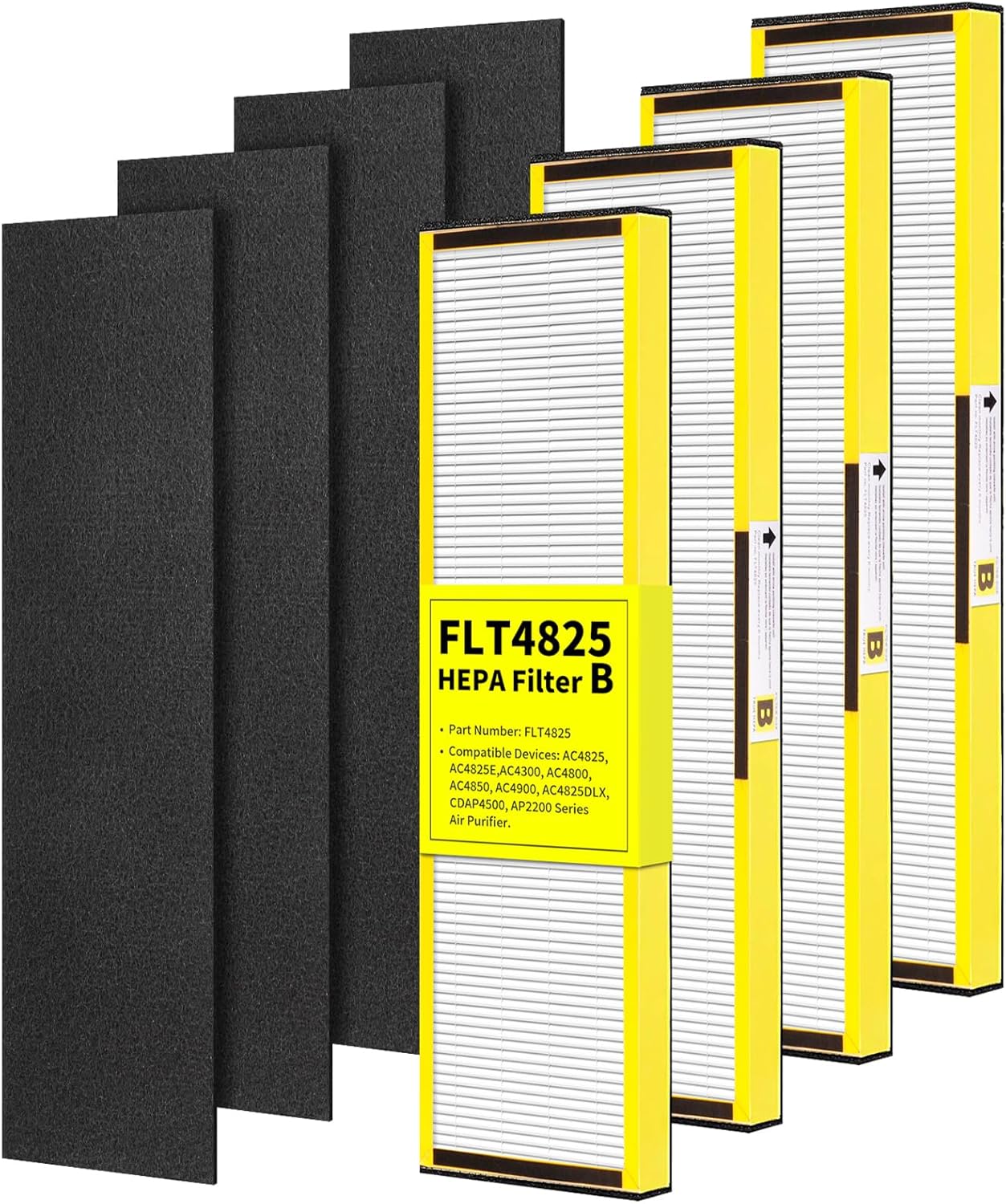 AC4825 Filter B Replacement Compatible with Germ-Guardian Air Purifier AC4825 AC4825E AC4800 AC4850PT AC4900CA AC4820 AC4300 Air Purifier, 4 HEPA with 4 Pre-Filters