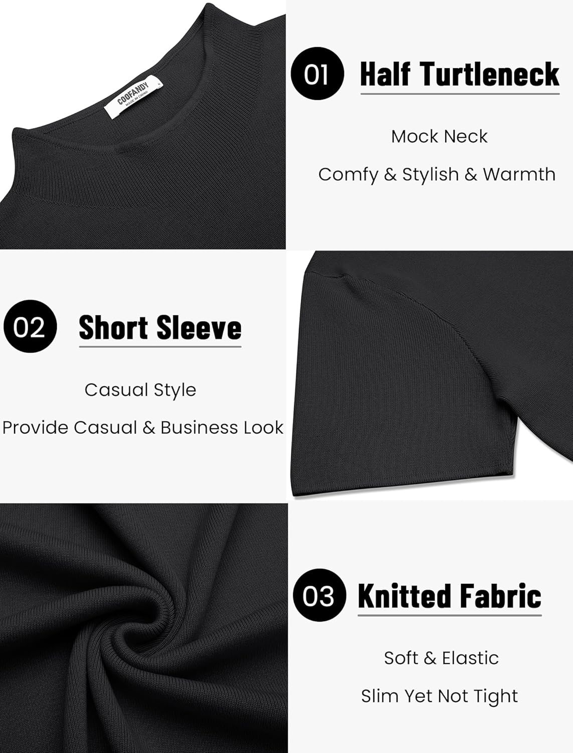 COOFANDY Men's Mock Turtleneck Sweater Short Sleeve Casual Knitted T-Shirts Thermal Tops Solid Basic Tee - Image 6