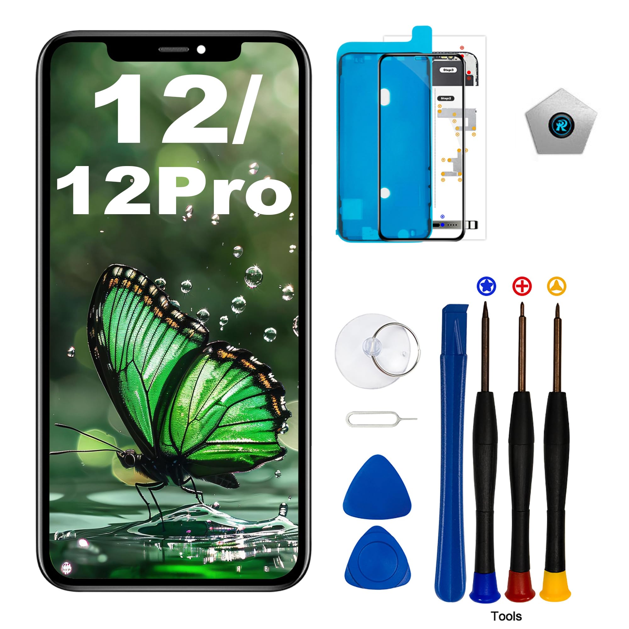 per iPhone 12/12 PRO Sostituzione dello Schermo LCD 6,1 Pollici Gruppo digitalizzatore del Display Schermo tattile,con Strumento di Riparazione del Gruppo Telaio