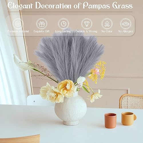 Miniatura 2 de YYS Hierba de pampa blanca sintética de 17.7 pulgadas con 12 tallos, arreglo floral de hierba pomposa para un ambiente bohemio para decoración de