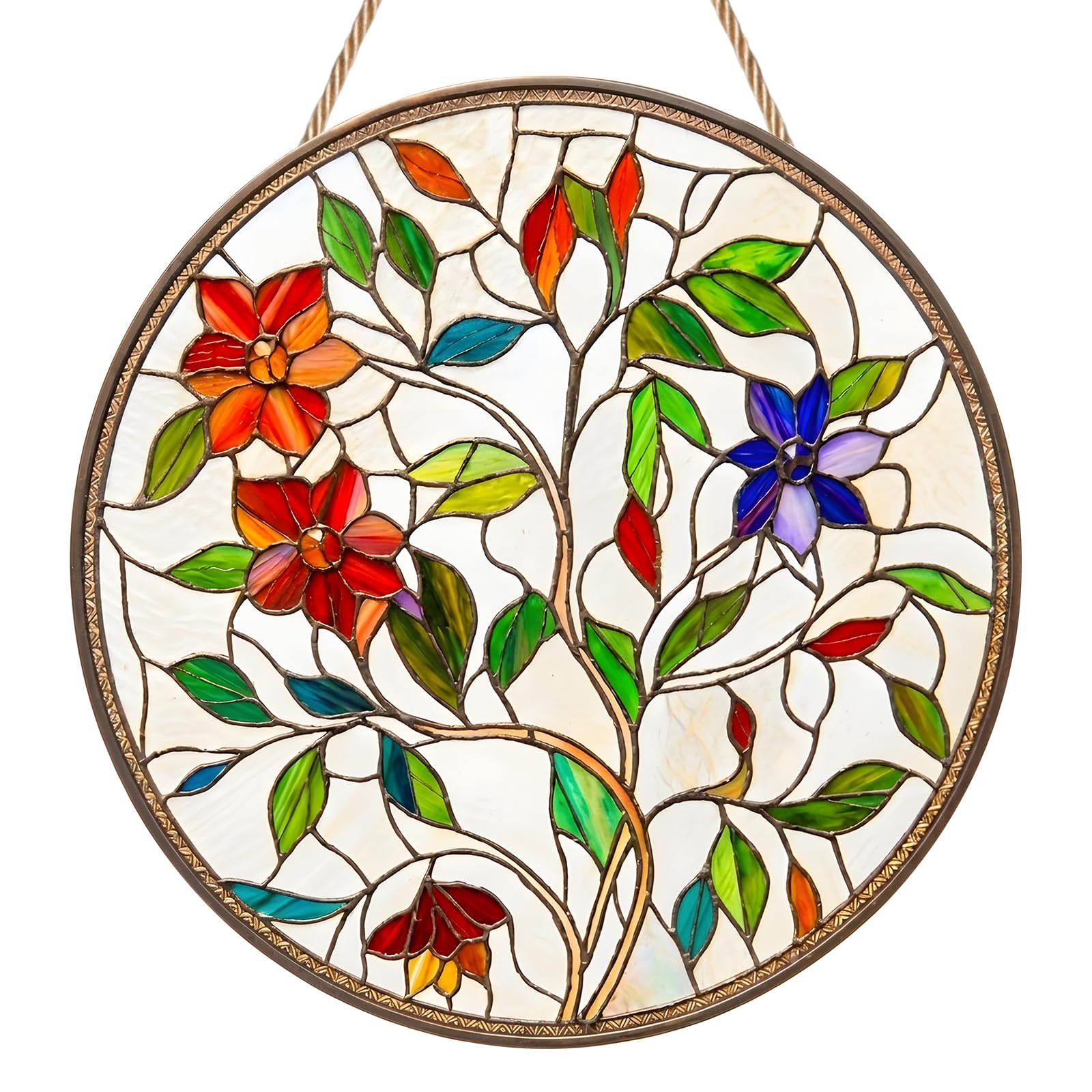 Flower Sun Catchers for Windows, Leaves Stained Glass Style Suncatcher, Plant Window Hanging Ornament, Handmade Sun Catcher for Balcony, Garden & Home Decor, Birthday and Housewarming Gift