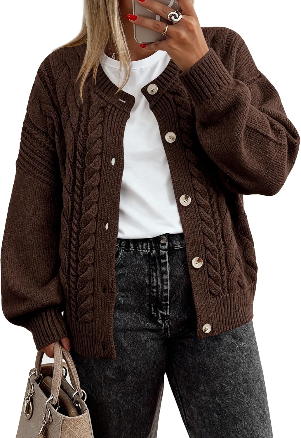 BTFBM Chunky Cardigan Sweaters for Women Fall Fashion 2025 Button Long Sleeve Loose Cable Knit Winter Coats Outerwear