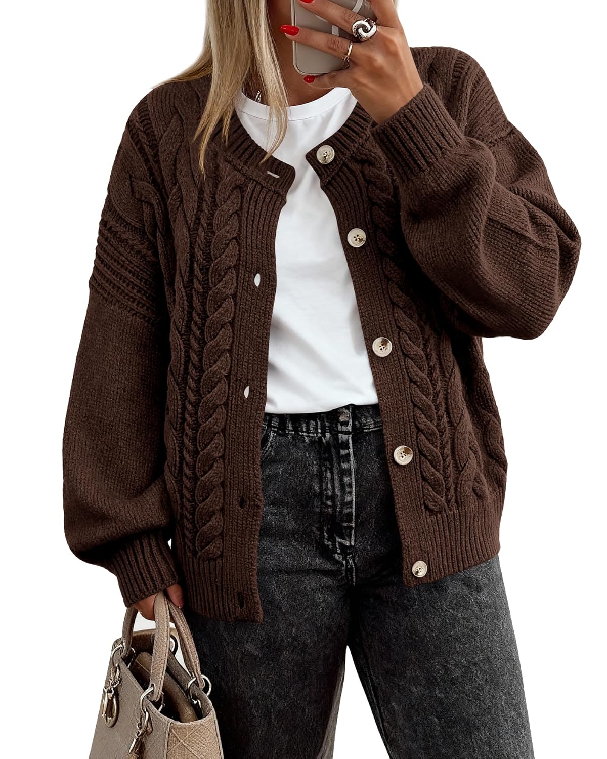 BTFBM Chunky Cardigan Sweaters for Women Fall Fashion 2025 Button Long Sleeve Loose Cable Knit Winter Coats Outerwear