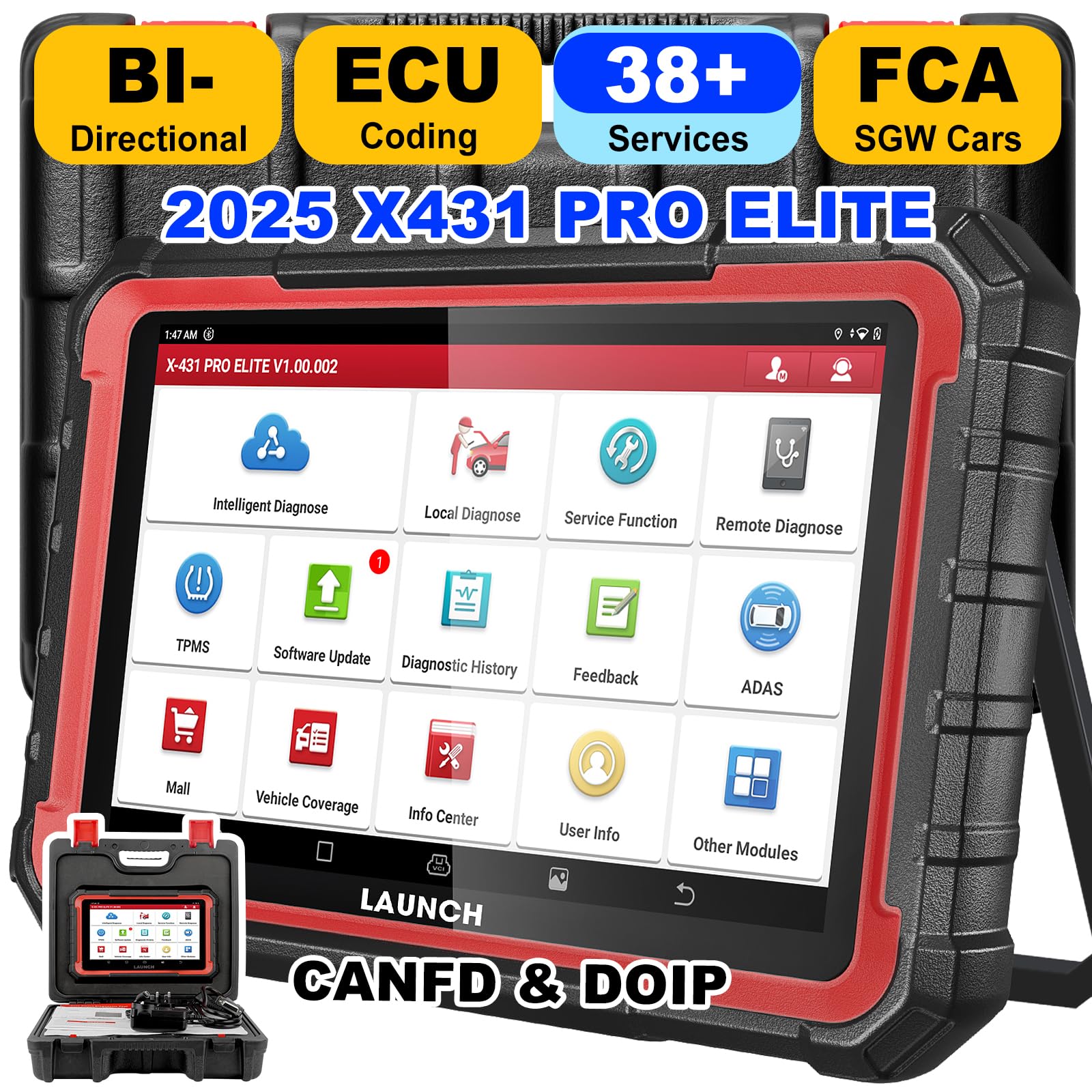 LAUNCH X431 PRO Elite 2025 New Bidirectional Scan Tool, 38+ Services, ECU Coding, All-in-One Full System Diagnostic Scanner with CANFD & DoIP,FCA AutoAuth,V.A.G Guide,2 Years Free Update
