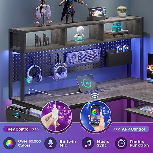 Miniatura 12 de SEDETA Escritorio en forma de L, escritorio de oficina de 94.5 pulgadas con toma de corriente y tablero de clavijas, escritorio en forma de L con