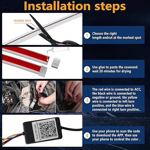 Miniatura 7 de Luces de capó de arranque de escaneo dinámico RGB multicolor de 59 pulgadas, tira de luz LED para capó de automóvil, tira de luz LED para faros