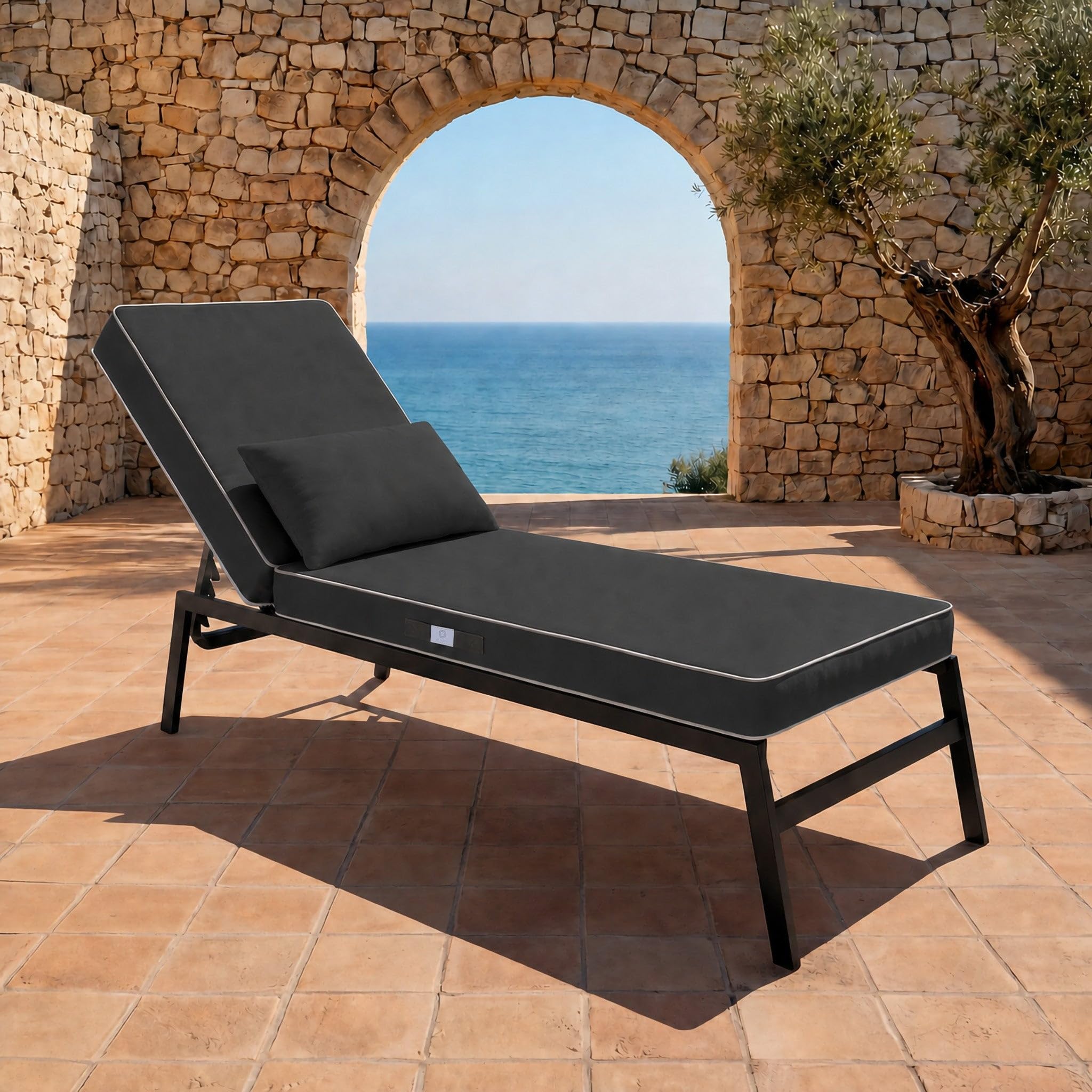 Coussin Bain de Soleil Premium - 190x60x10 cm - Matelas pour transat avec Coussin - Déhoussable, déperlant, Anti-UV, très Confortable - 190x60x10 cm - Gris Foncé