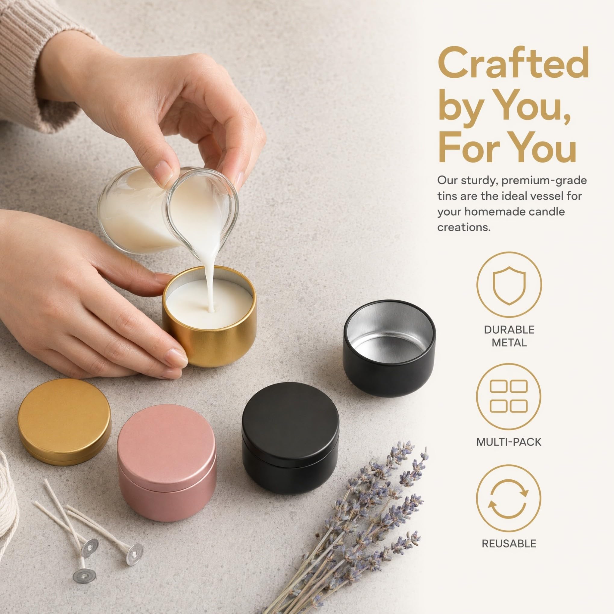 TOYANDONA Set 24 Barattoli per Candele in Alluminio da 50 Ml Contenitori Rotondi Metallo per Candele Fai da Te Confezione Assortita Coperchio per Conservare e Piccoli Oggetti Artigianali
