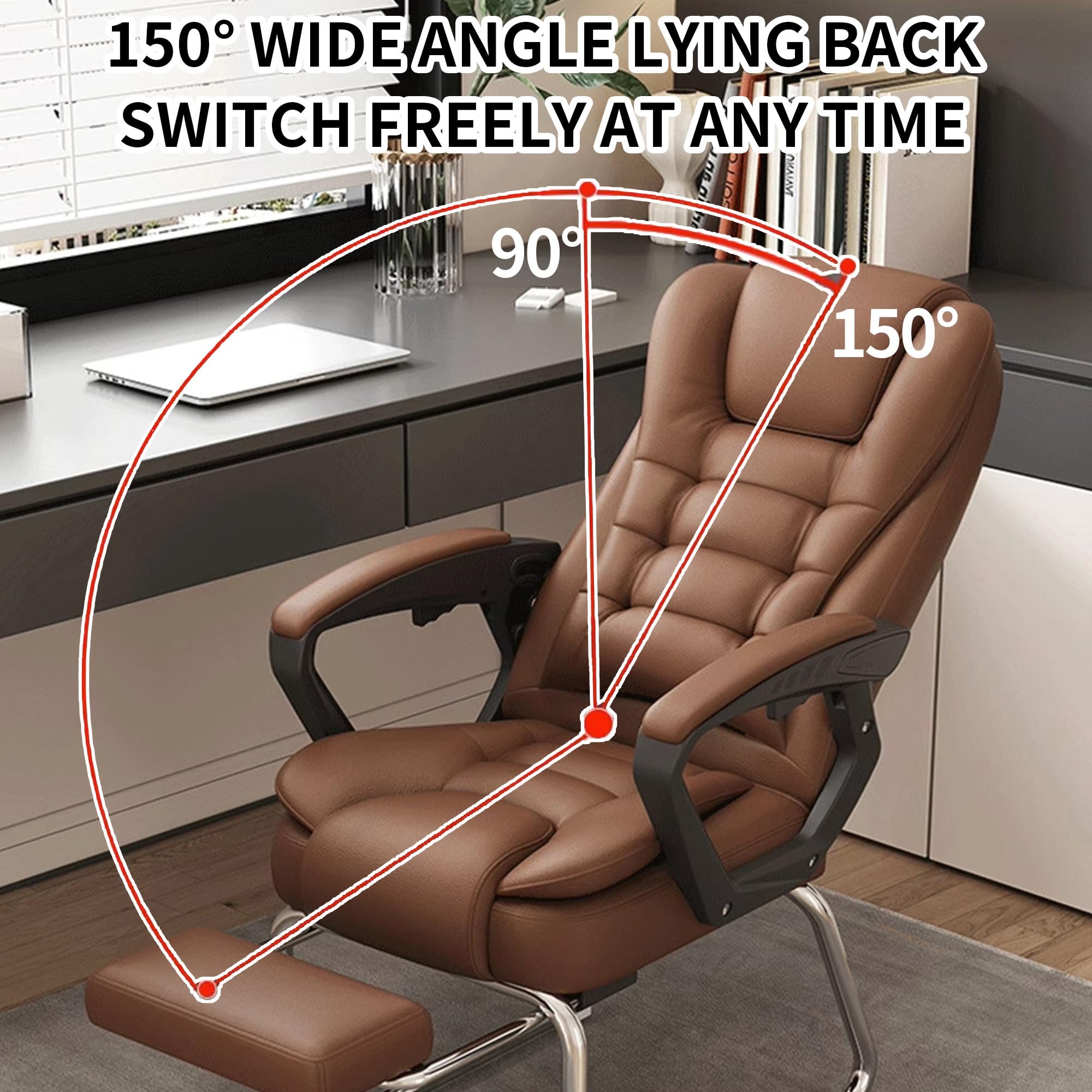 Krzesło biurowe, regulowane oparcie, podparcie lędźwiowe, ergonomiczne komputerowe skóra PU, interfejs USB do łagodzenia stresu, do nauki, pracy, kadry kierowniczej, salonu, hotelu