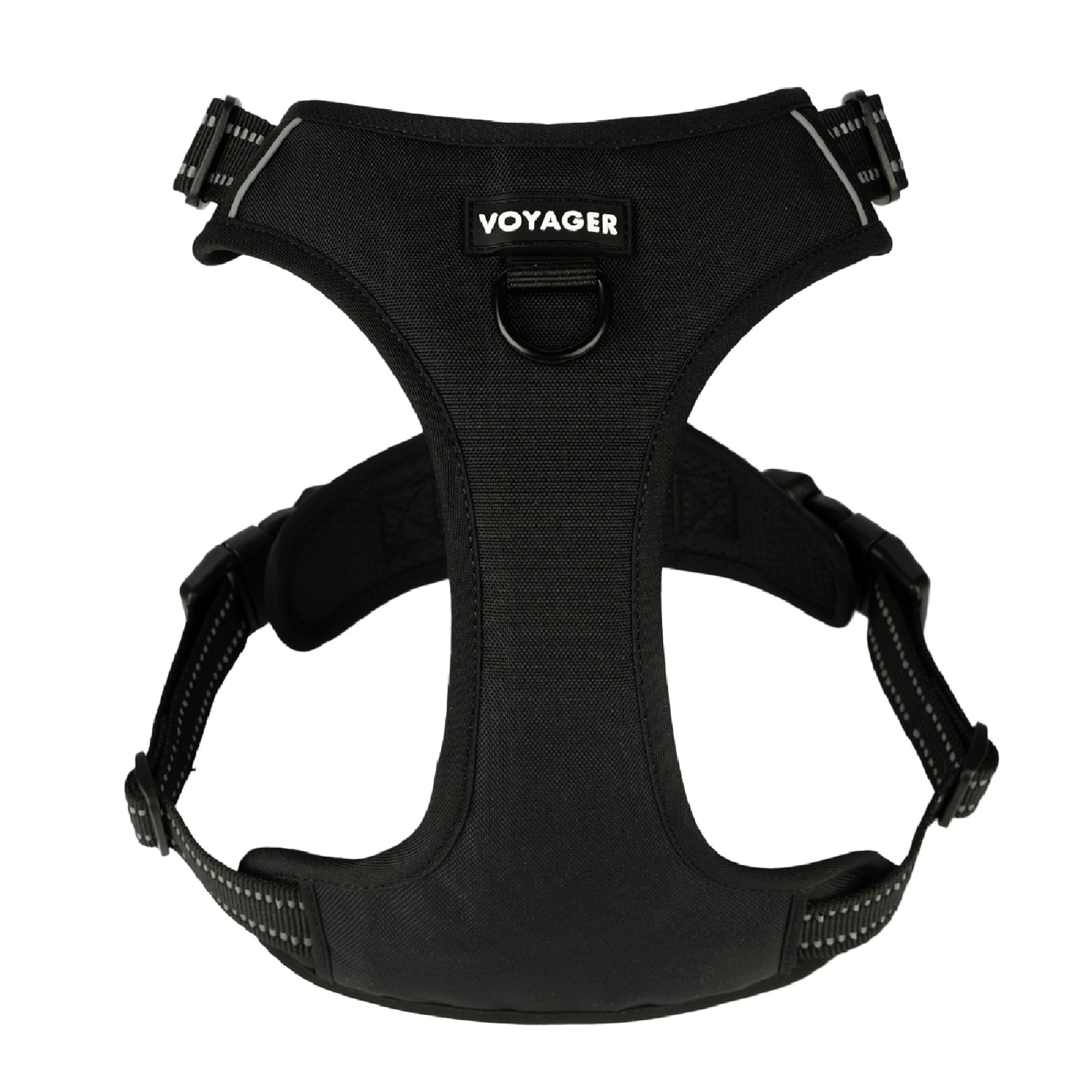 Voyager Dog Harness Dual Leash Attachment No-Pull Control Adjustable Soft but Strong Pet Harness for Medium and Large Dogs with 3M Reflective Technology, Black Nylon, L (Chest: 25-30")