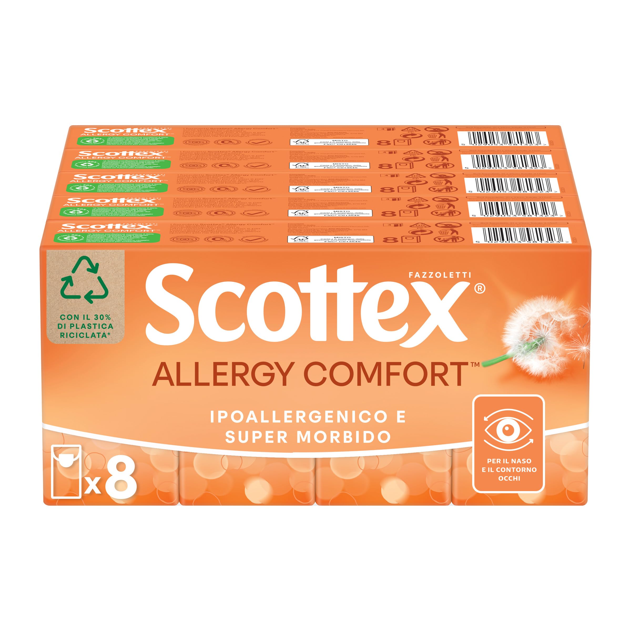 Scottex Fazzoletti Pocket Allergy, Ultra assorbenti, Oftalmologicamente testati, Confezione da 80 Pacchetti di Fazzoletti di carta (8x10)