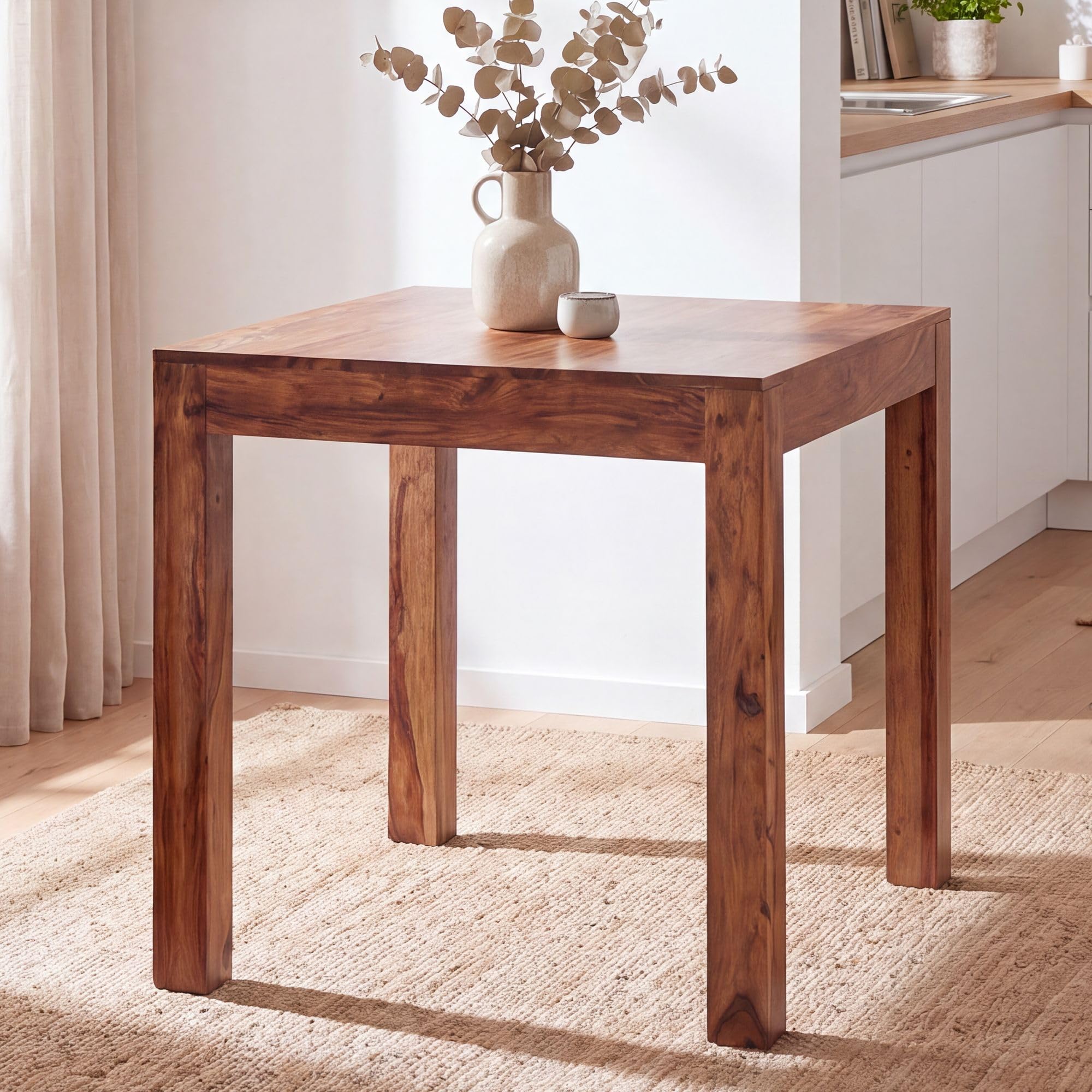 FineBuy Esstisch quadratisch 80 cm Sheesham Massivholz – Quadratischer Holztisch massiv, Design Esszimmertisch Naturholz, Küchentisch Echtholz für 4 Personen Bistrotisch