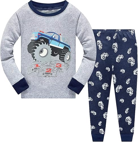 Little Hand Pijamas de algodón para niños pequeños, conjunto de pijamas de manga larga para excavadora