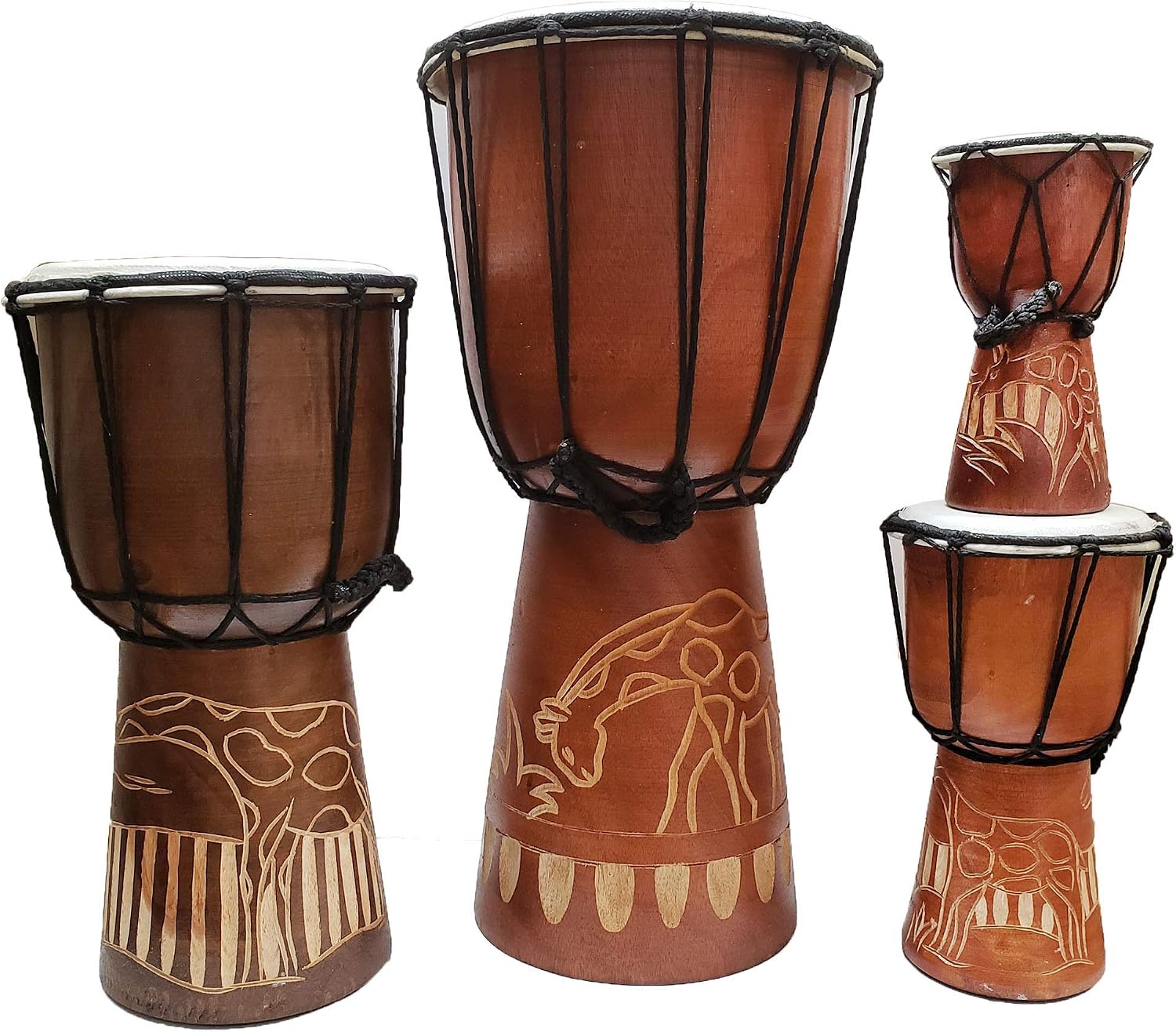 Djembe Drum Carved Bongo African inspired music also a unique gifting idea. Carver Abstract Elephant Giraffe Turtle. (12 Inch, Giraffe)