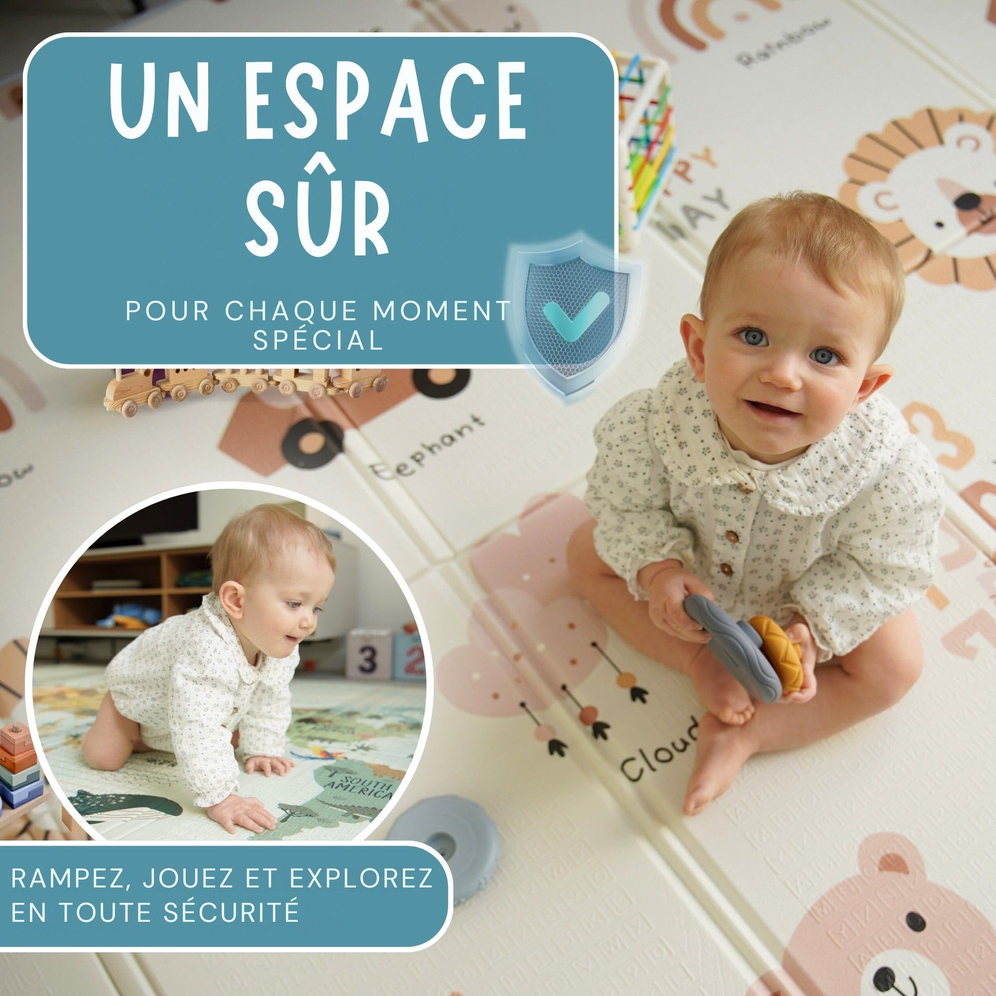 HuBorns - Tapis Bebe Pliable 200x180, Tapis d'Eveil Bebe Reversible avec Bord Renforcé pour Plus Sécurité, Tapis de Jeux Bebe Epais avec Protection Anti-Chute, Tapis Exterieur Lavable (Carte XL)