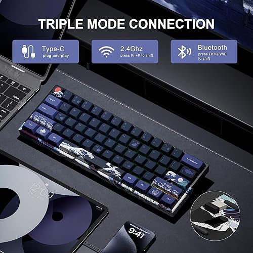 Miniatura 2 de XVX - Teclado para juegos al 60 %, teclado mecánico inalámbrico RGB de 3 modos, mini teclado para jugadores del 60 % con interruptor lineal