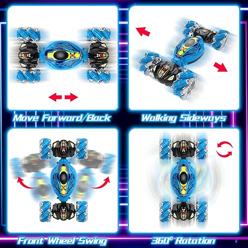 Miniatura 2 de Cusocue Auto de acrobacias RC con detección de gestos, auto de juguetes RC controlado a mano de 2.4GHz, auto de control remoto con música ligera,