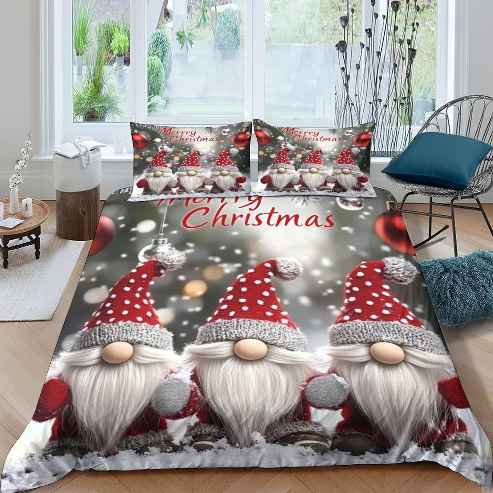 Ctjqhvkz Style-4 3D Printed Christmas Gnome Fitted Sheet Microfiber Soft Decorative Santa Bed Cover For Bedroom Guest Room Dorm Easy Care Single（135X200cm）