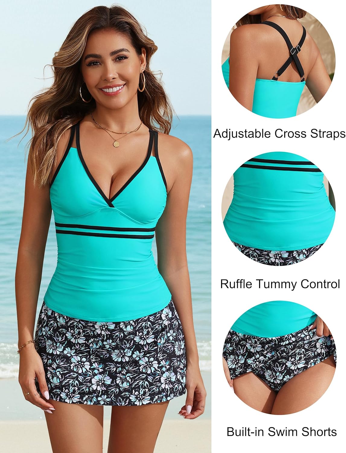 BMJL Womens Two Piece Tankini Bathing Suits with Skirt Tummy Control Swimsuits Modest Swimwear 2025 - Image 4