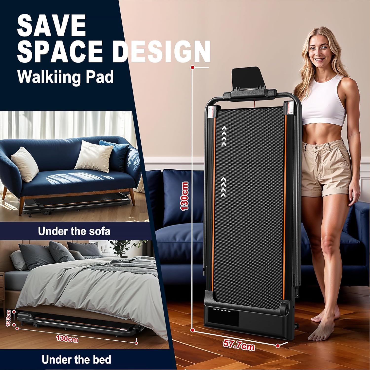 Cinta de Correr Plegable, Walking Pad con Motor de 2,5CV, 120 kg de Capacidad de Carga, Velocidad de 1-12 km/h, con Pendiente, Banda de Rodadura de 7 Capas, sin Necesidad de instalación