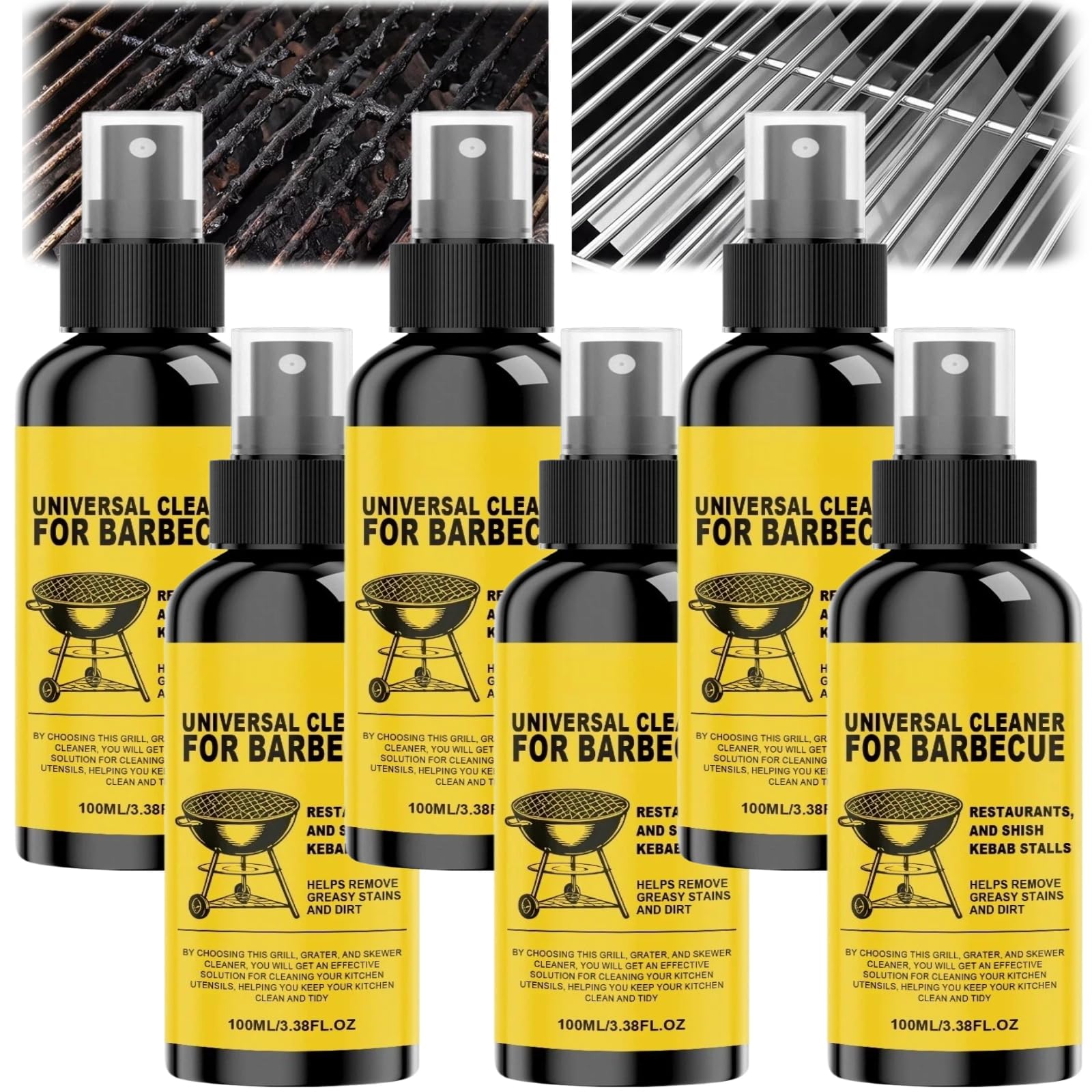 Hochleistungs-Grillreiniger für angebrannte Speisen und hartnäckiges Fett, Reinigungsspray für Küchenölflecken, Blitzreiniger für fettige Oberflächen, Grillspray für antihaftbeschichtetes (6pcs)