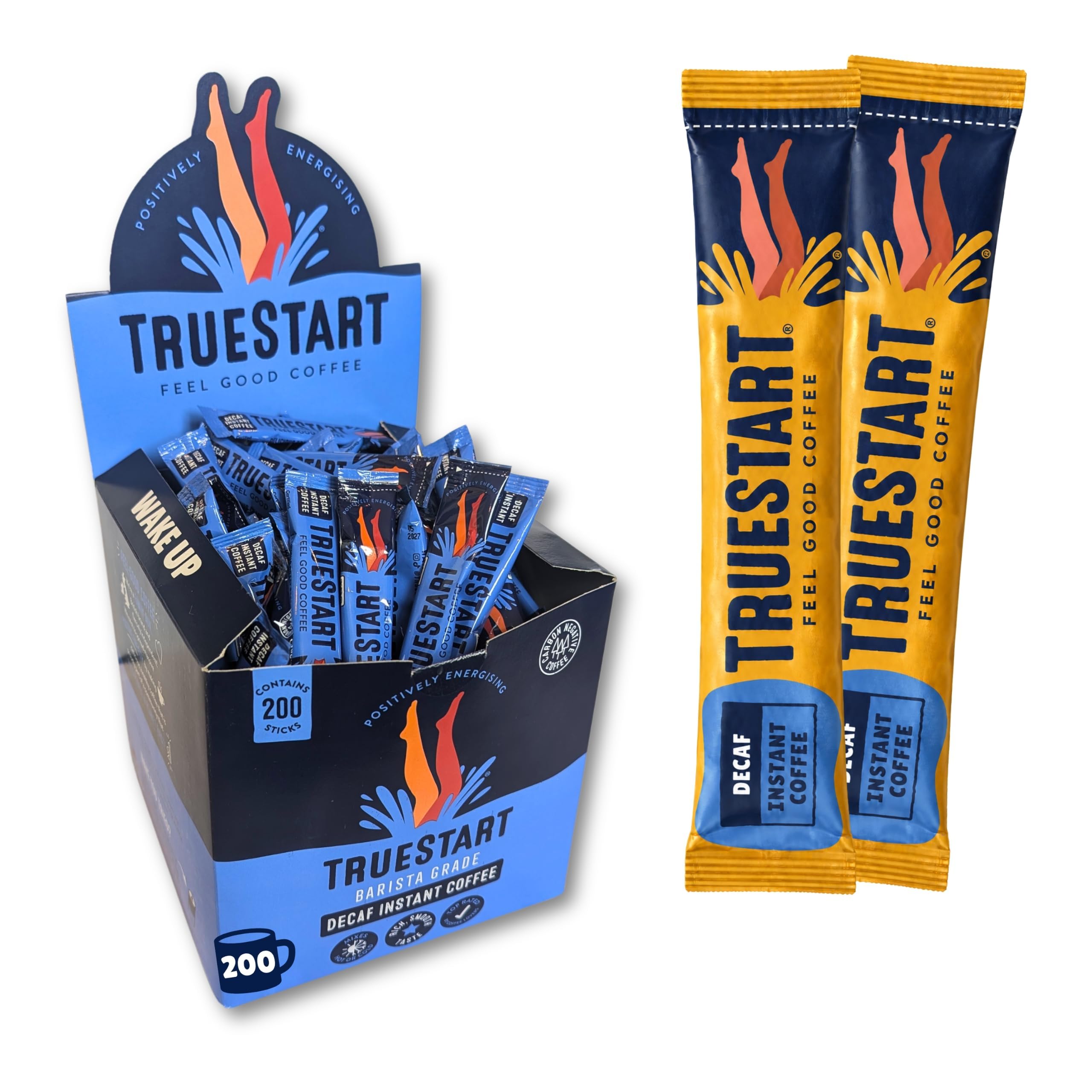 TrueStart Instant Coffee Sticks, Decaf, 200 Pieces | Barista Grade, Medium Roast, Full Flavour Premium Freeze Dried - 100% Brazilian Arabica - Mycotoxin-Free & Antioxidant Rich