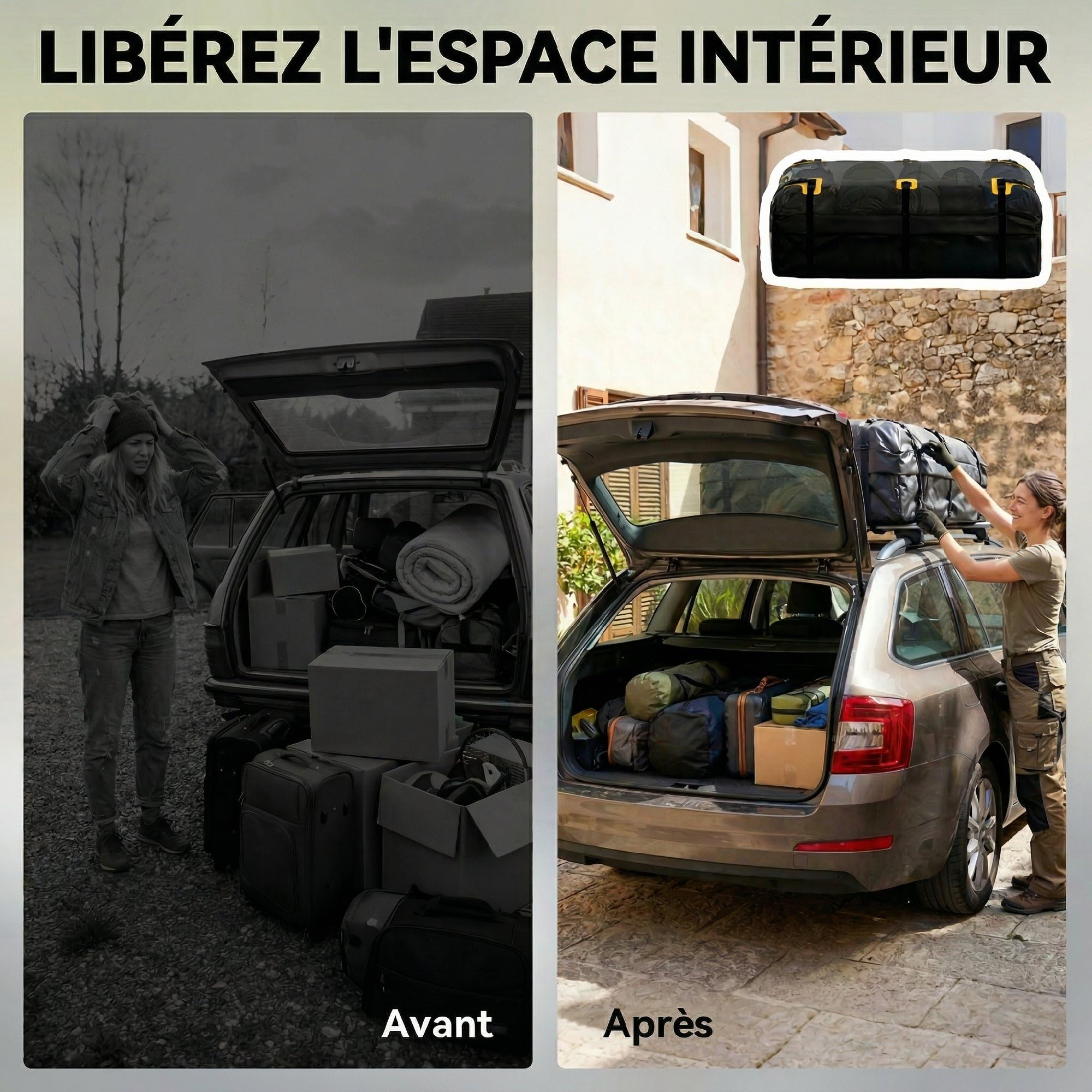 Outsunny Sac de Toit Voiture Étanche 21 Pieds Cubes Coffre de Toit Souple Universel - Grand Sac de Voyage avec 10 Sangles et Cadenas - Porte-Bagages de Toit pour Auto SUV et Camping en Famille, Noir