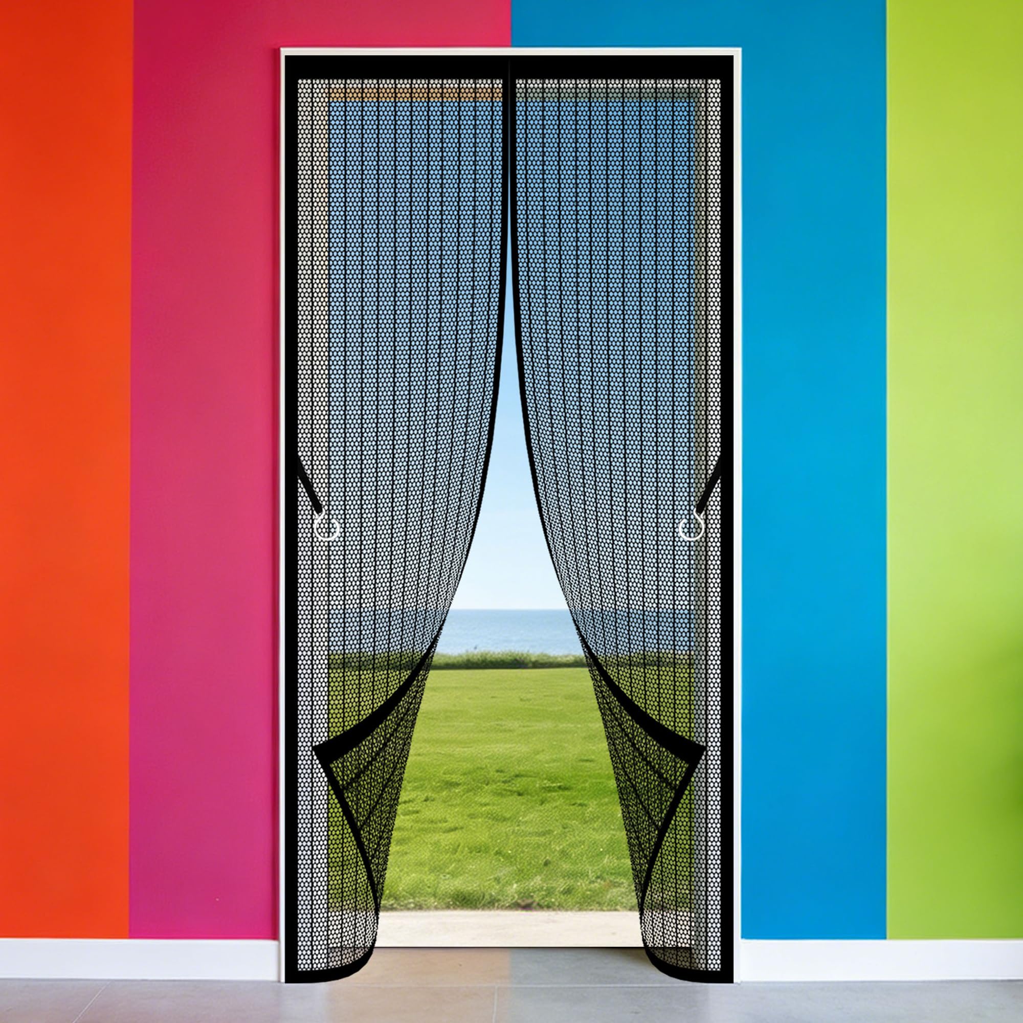 Magnetic Fly Screen 104 x 261 cm Automatically Closes Magnetic Fly Screen Door Curtains Hands Free Auto Closing Suitable for Patio Room Balcony Bedroom, Black