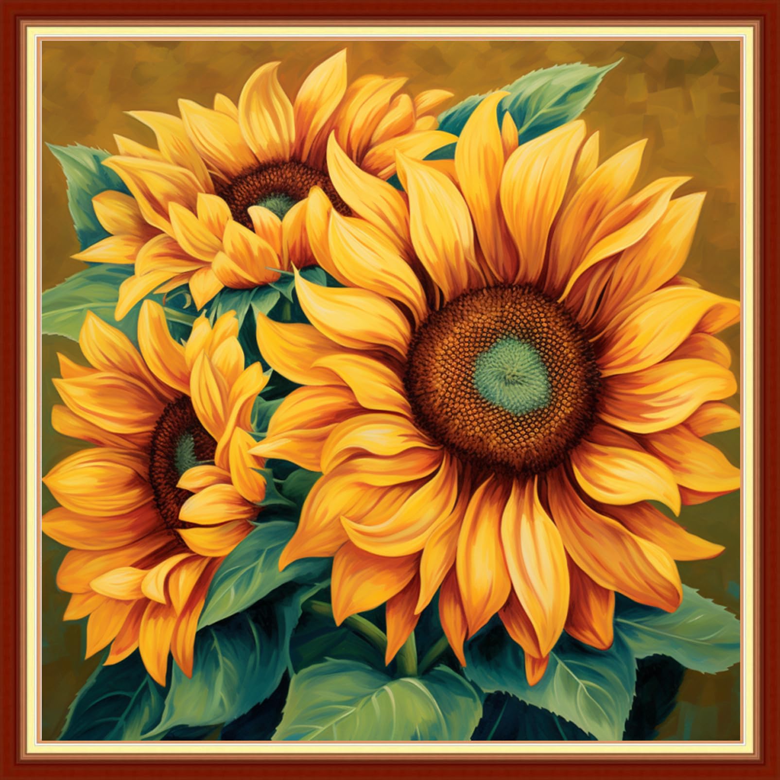 DMCVIVR Cross Stitch Kit for Beginners, Magic Sunflower 18x18 inch Embroidery Kit, Art Deco Craft Kit for Adults