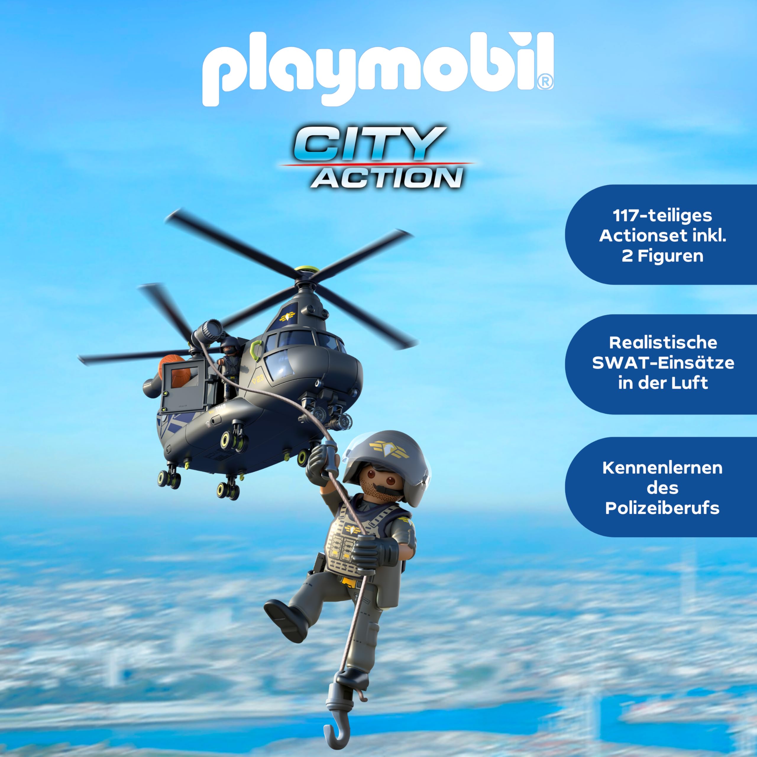 PLAYMOBIL | City Action | SWAT-Rettungshelikopter | Detailreicher SWAT-Rettungshelikopter mit Licht- und Soundmodul | Spielzeug für Kinder ab 5 Jahren | 71149
