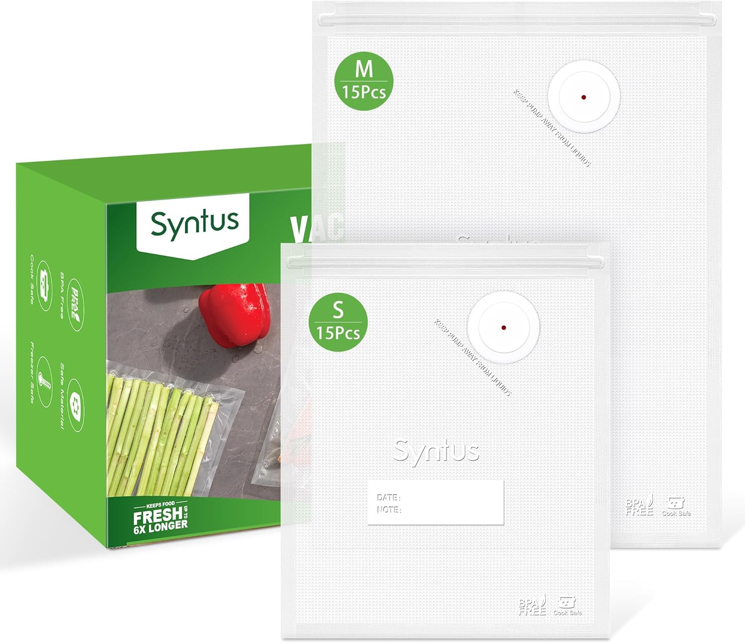 Syntus 30 Pcs Reusable Vacuum Sealer Bags for Food, 8"x10"+10"x13.8" (S+M)