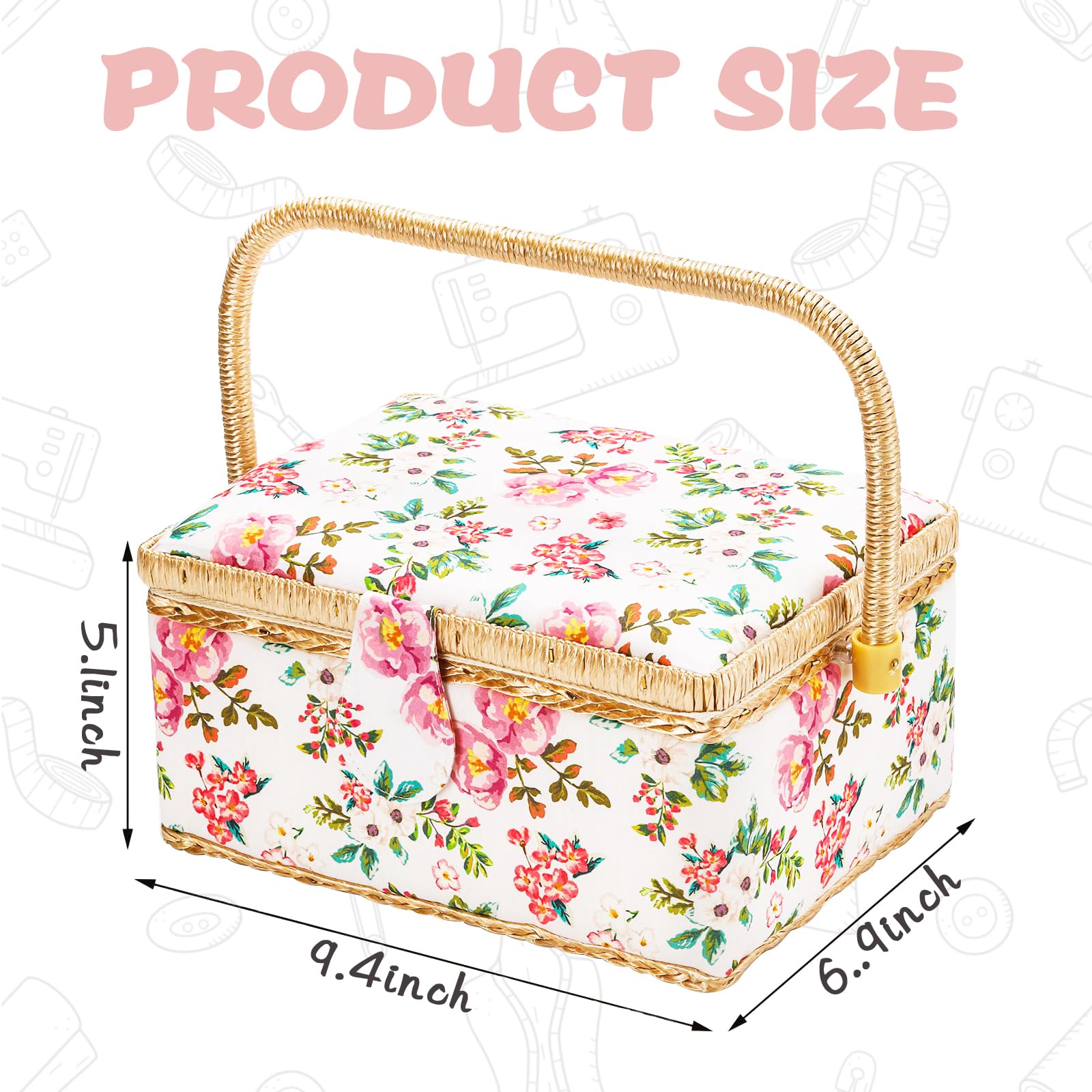 Cestino Da Cucito Stampato Floreale In Tessuto, Scatola