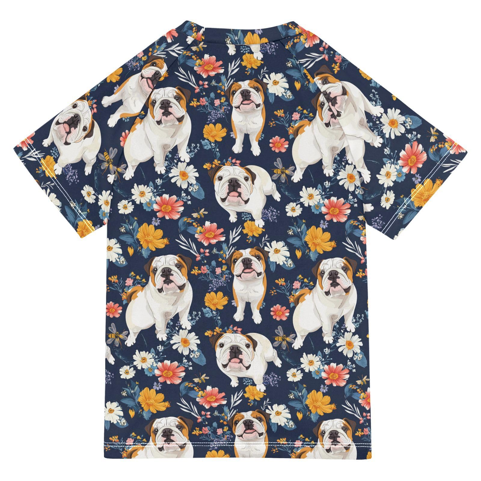 KLL Bathing Suit Girls Short Sleeve Teen Rash Guard Swimsuit 3T Funny Bulldog Dogs Navy Blue