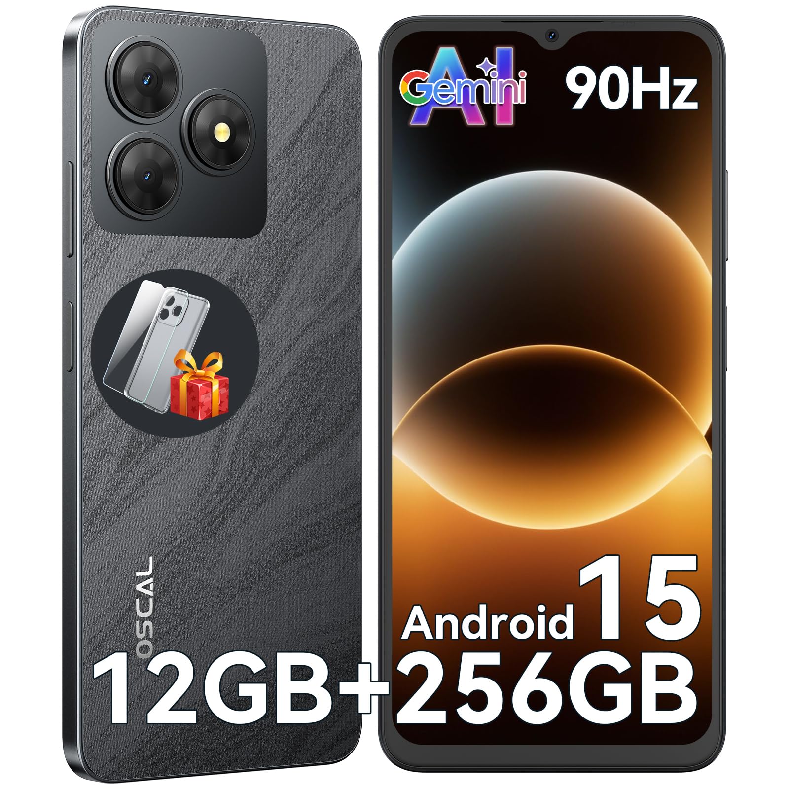 OSCAL Flat 2 12GB+256GB/2TB Smartphone Android 15, 6.56" HD+ 90Hz Telefono Cellulare, 5000mAh Telefoni, 13MP+5MP, Octa Core, Smartphone 4G Dual SIM 3 Slot/GPS/Fingerprint/OTG/3.5mm Jack