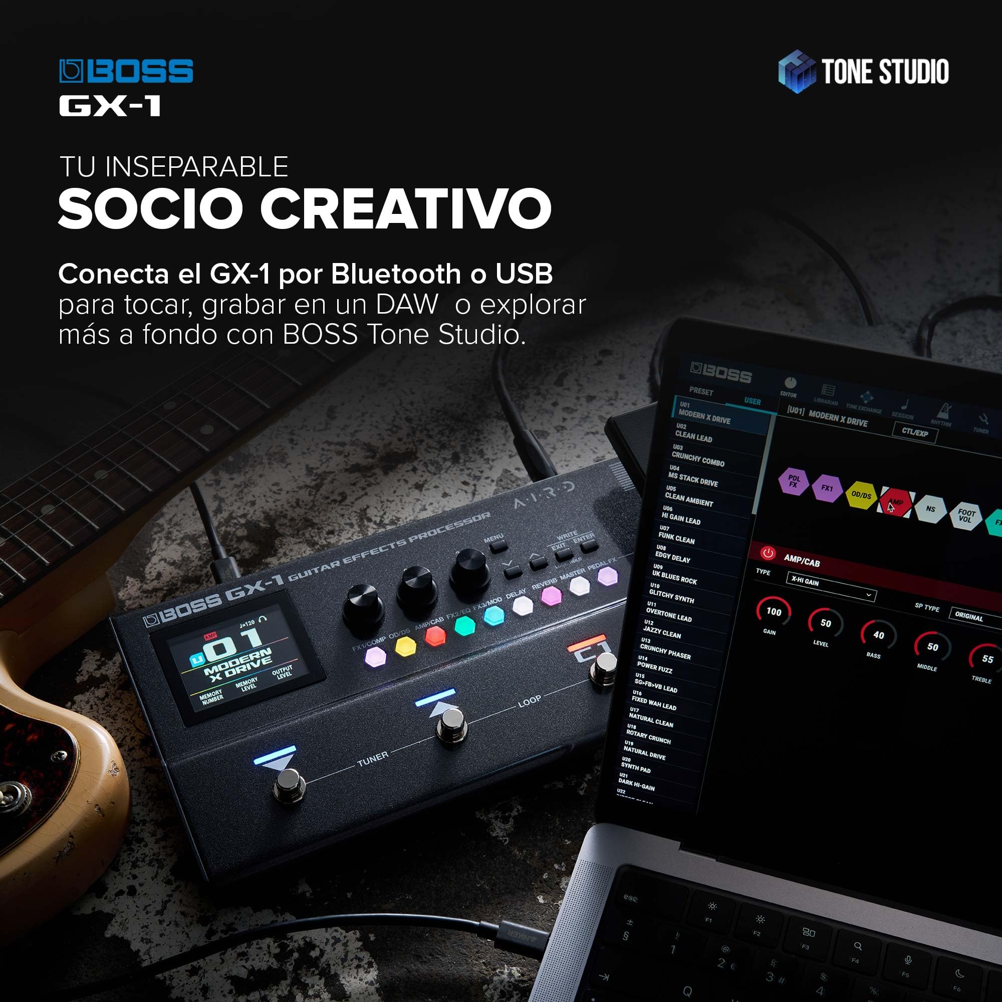 BOSS GX-1 | Procesador de efectos de guitarra ultraportátil | Repleto de amplis y efectos emblemáticos | Generador de sonido AIRD prémium | Ideal para guitarristas principiantes