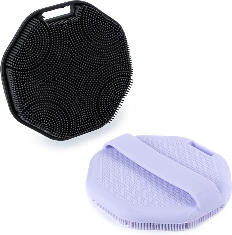 Escova de banho de silicone MtBoi com alça, preta e roxa, pacote com 2