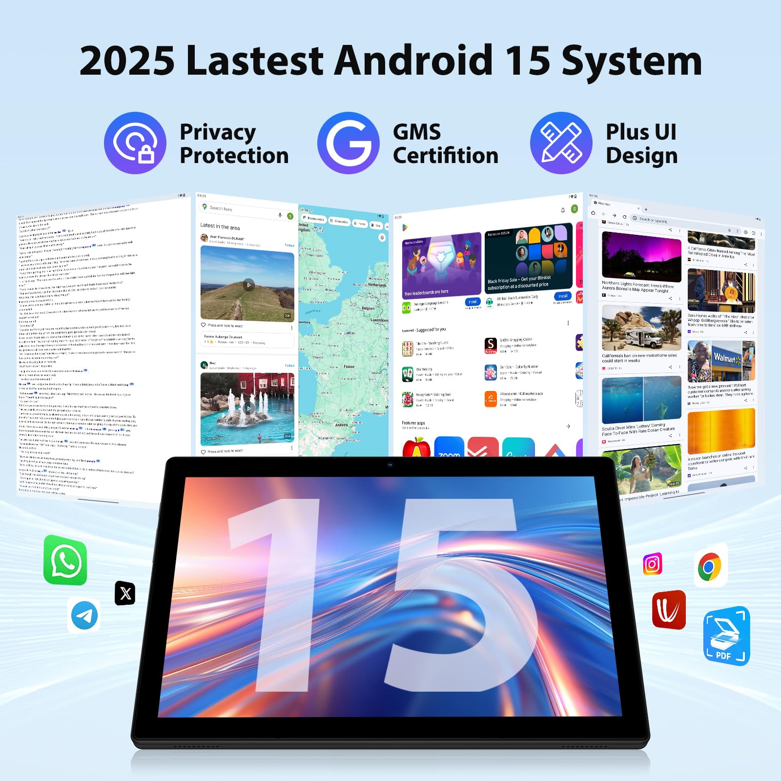 RUSHAR Tablet 10 Pollici Android 15 con Tastiera- 36GB RAM+ 128GB ROM(1TB TF), Octa-Core | WiFi 6 | 8000mAh | 1280 * 800 | 8MP+5MP | Widevine L1 | Bluetooth 5.0, Tablet in Offerta con Mouse - Nero